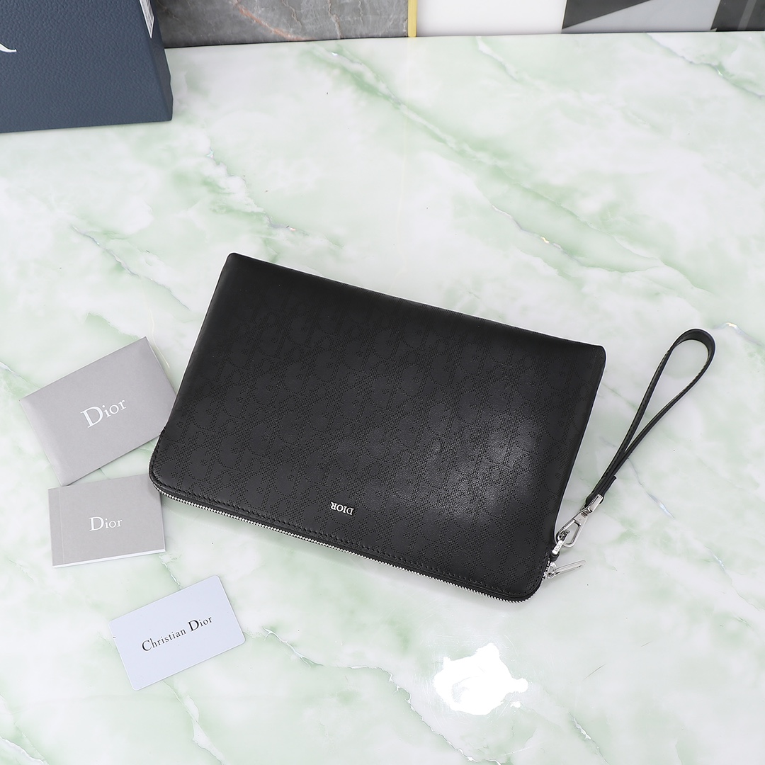 Dior Clutch Bag Cow Leather Black L-s