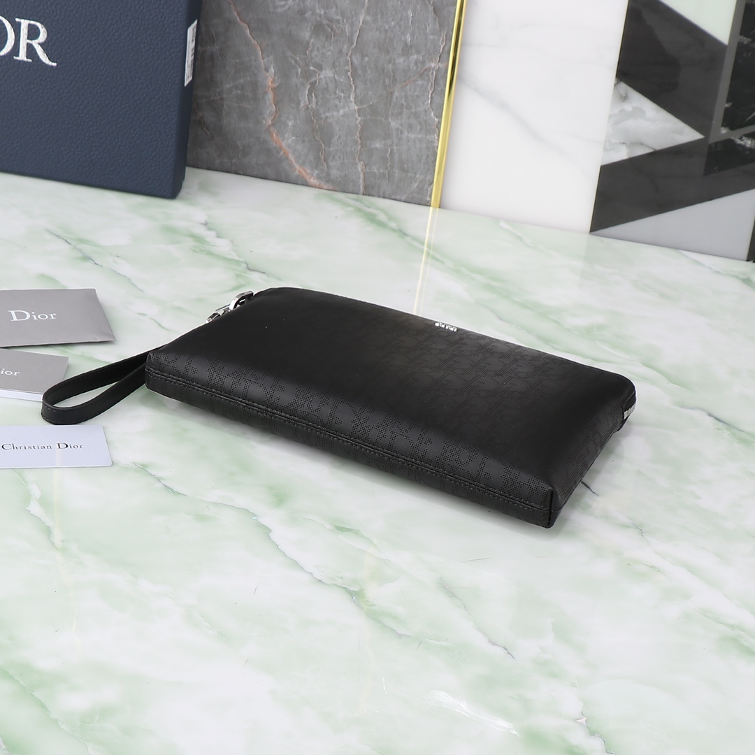 Dior Clutch Bag Cow Leather Black L-s