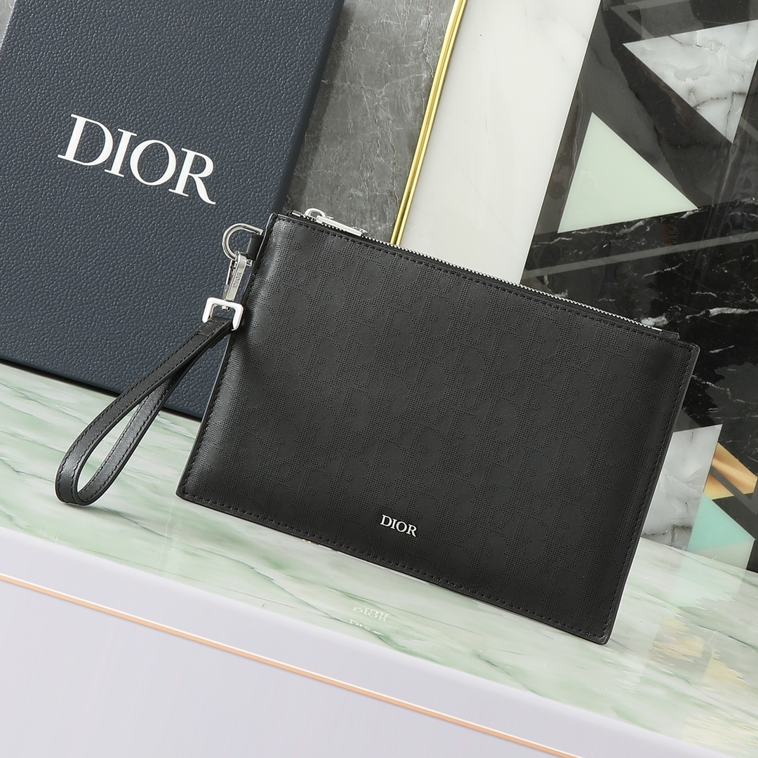 Dior Clutch Bag Cow Leather Black L-s