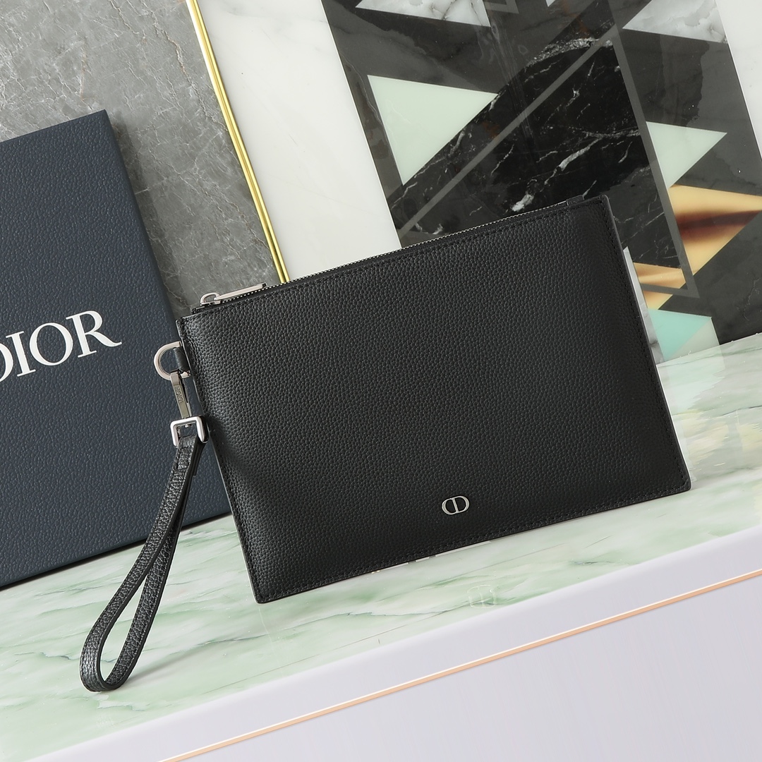 Dior Clutch Bag Cow Leather Black S