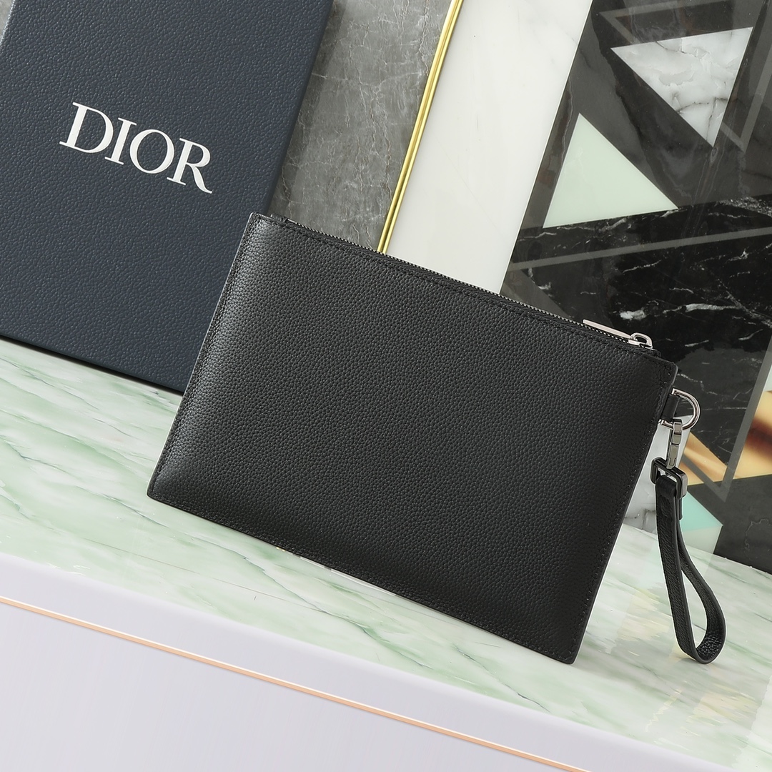 Dior Clutch Bag Cow Leather Black S