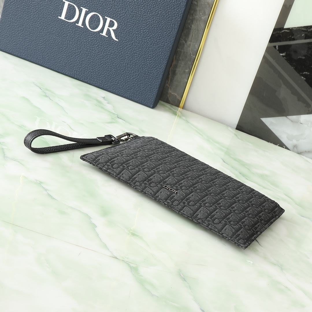 Dior Clutch Bag Cow Leather Black L-s