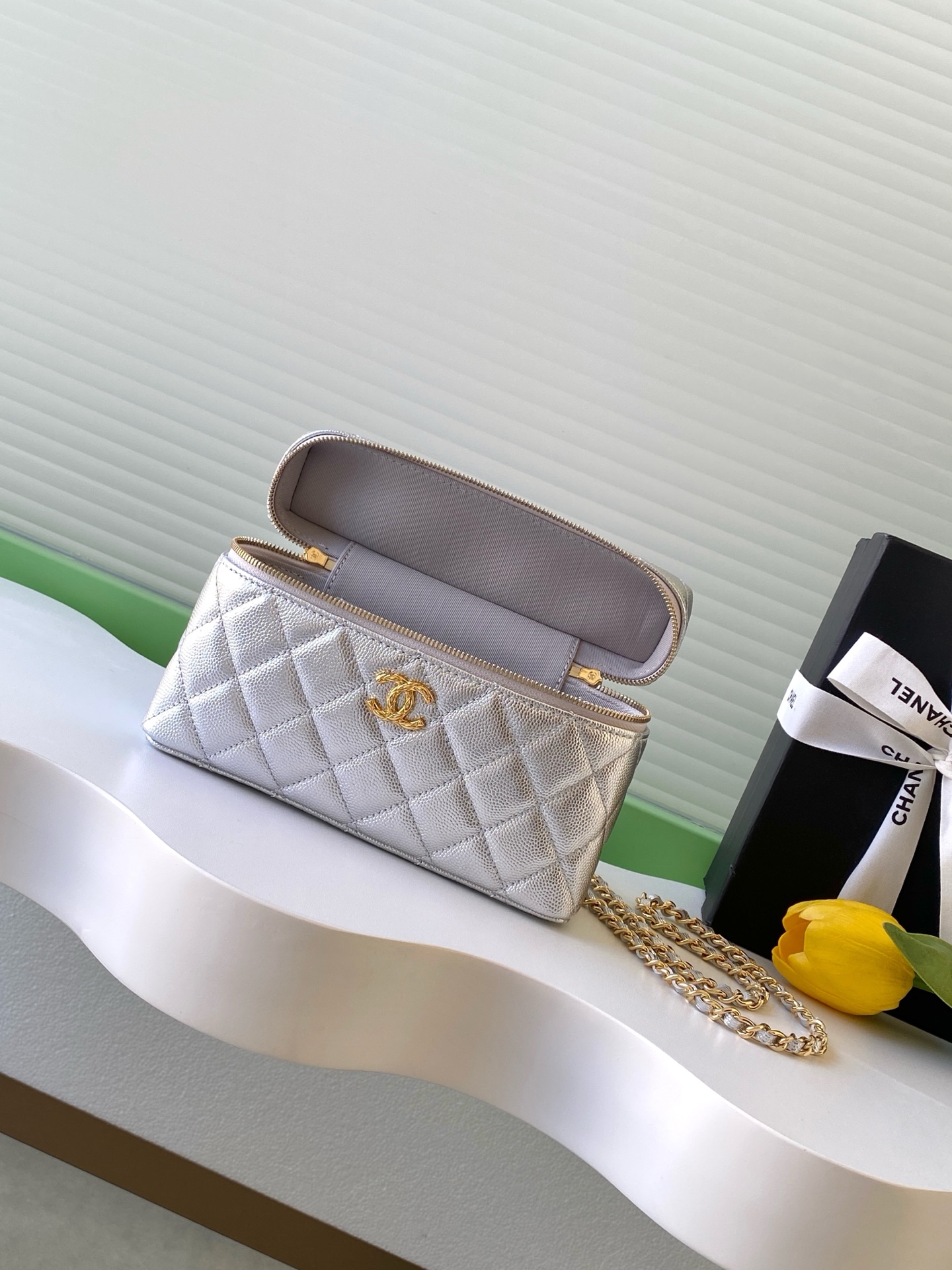 Chanel Basic Bag Cow Leather Silver L