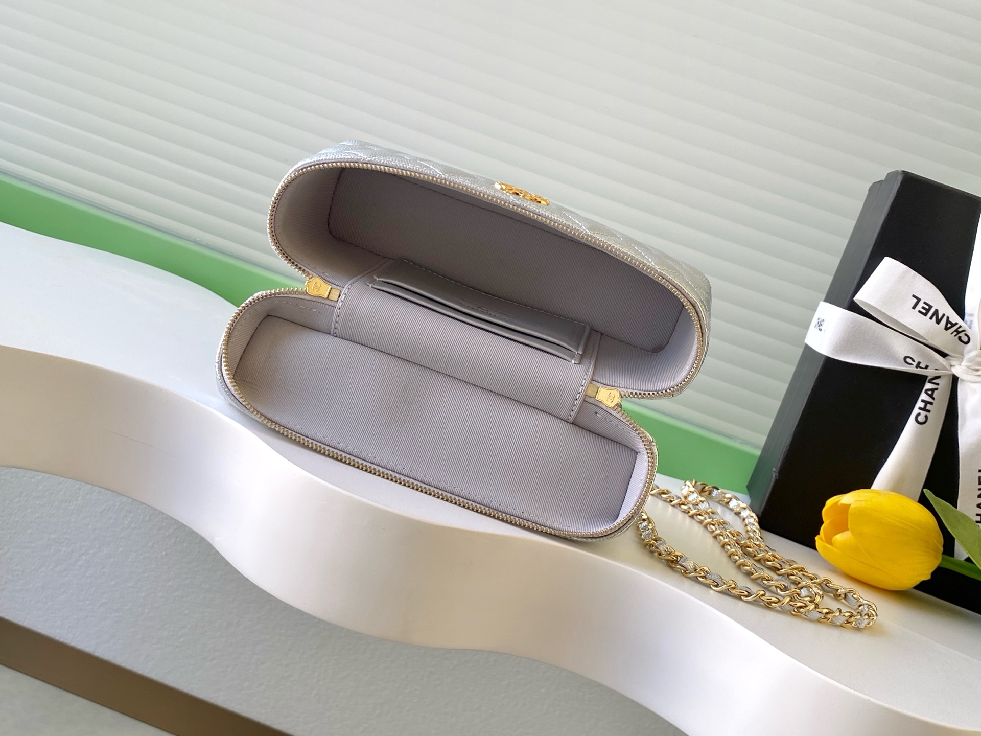 Chanel Basic Bag Cow Leather Silver L