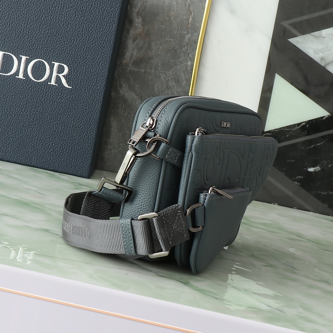 Dior Clutch Bag Cow Leather Gray L-s-276l