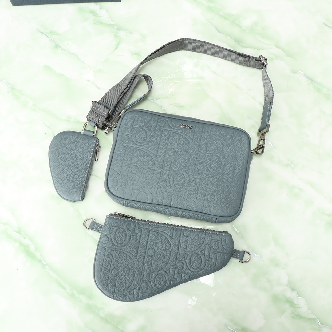 Dior Clutch Bag Cow Leather Gray L-s-276l