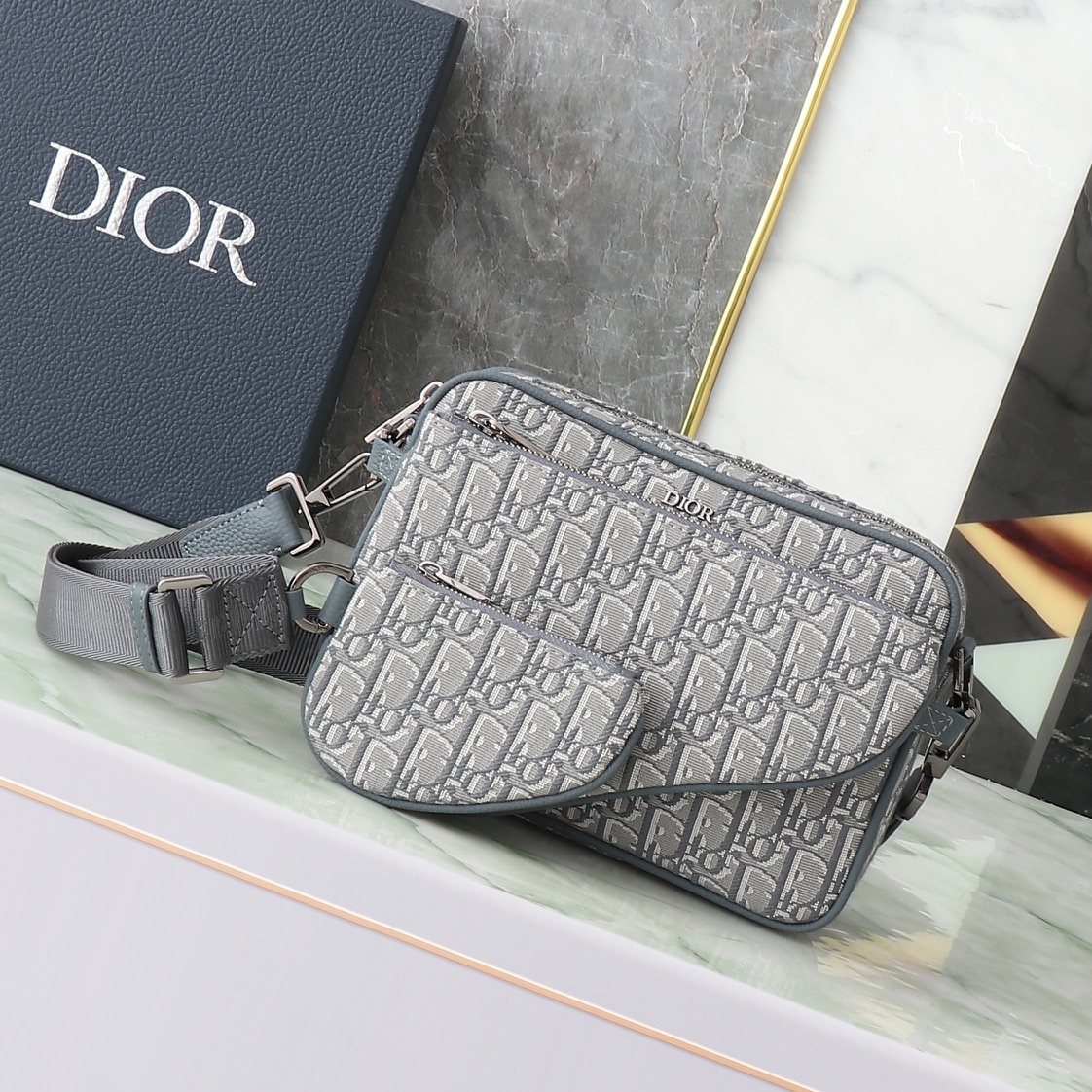 Dior Clutch Bag Nylon Gray L-s