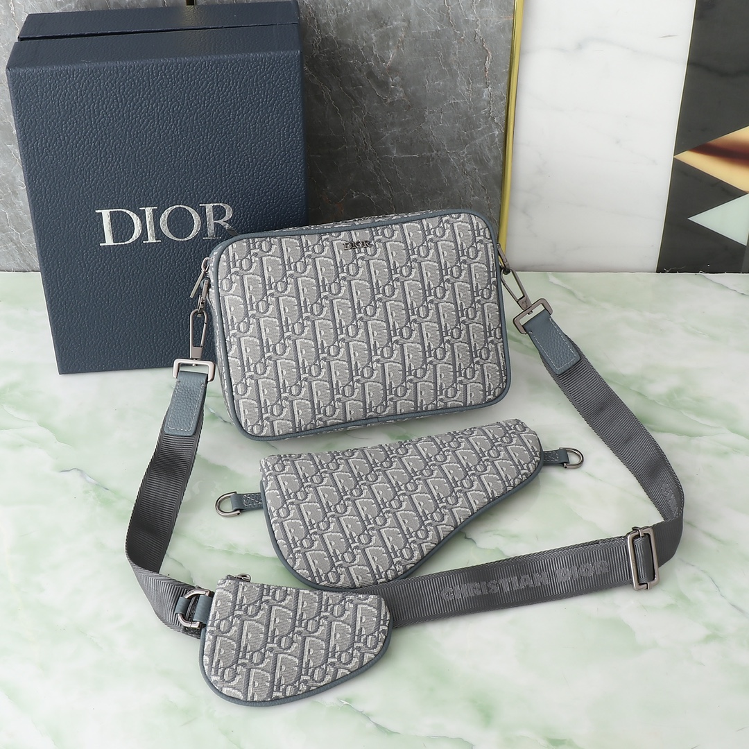 Dior Clutch Bag Nylon Gray L-s