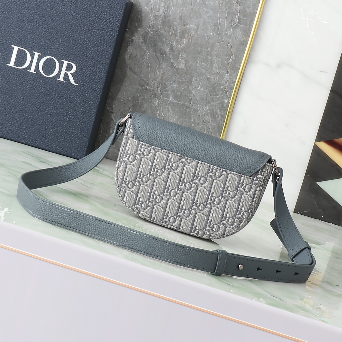 Dior Messenger Bag Cow Leather Gray Mini Size L-s