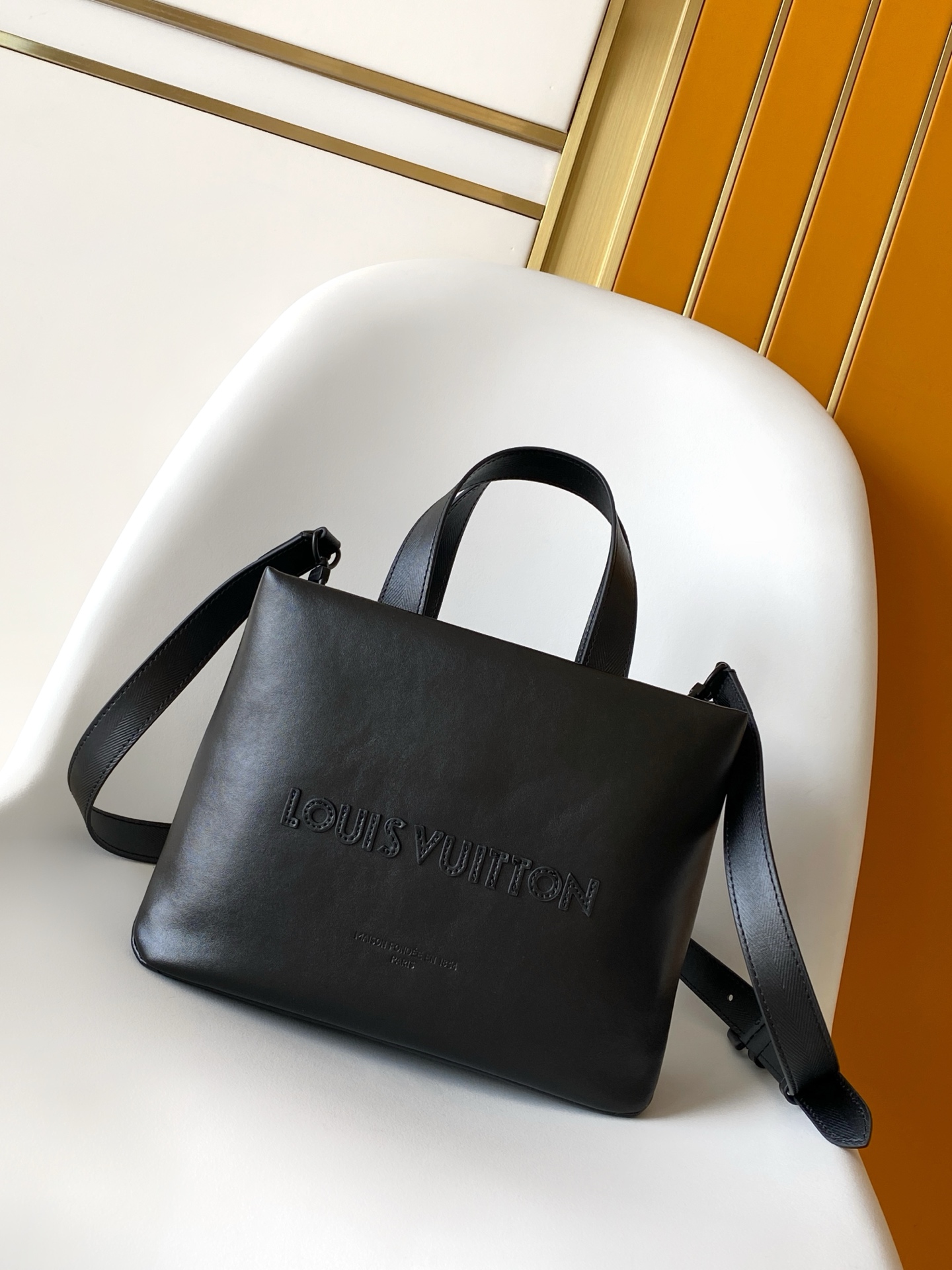 Louis Vuitton Tote Bag Cow Leather Black M-l-s