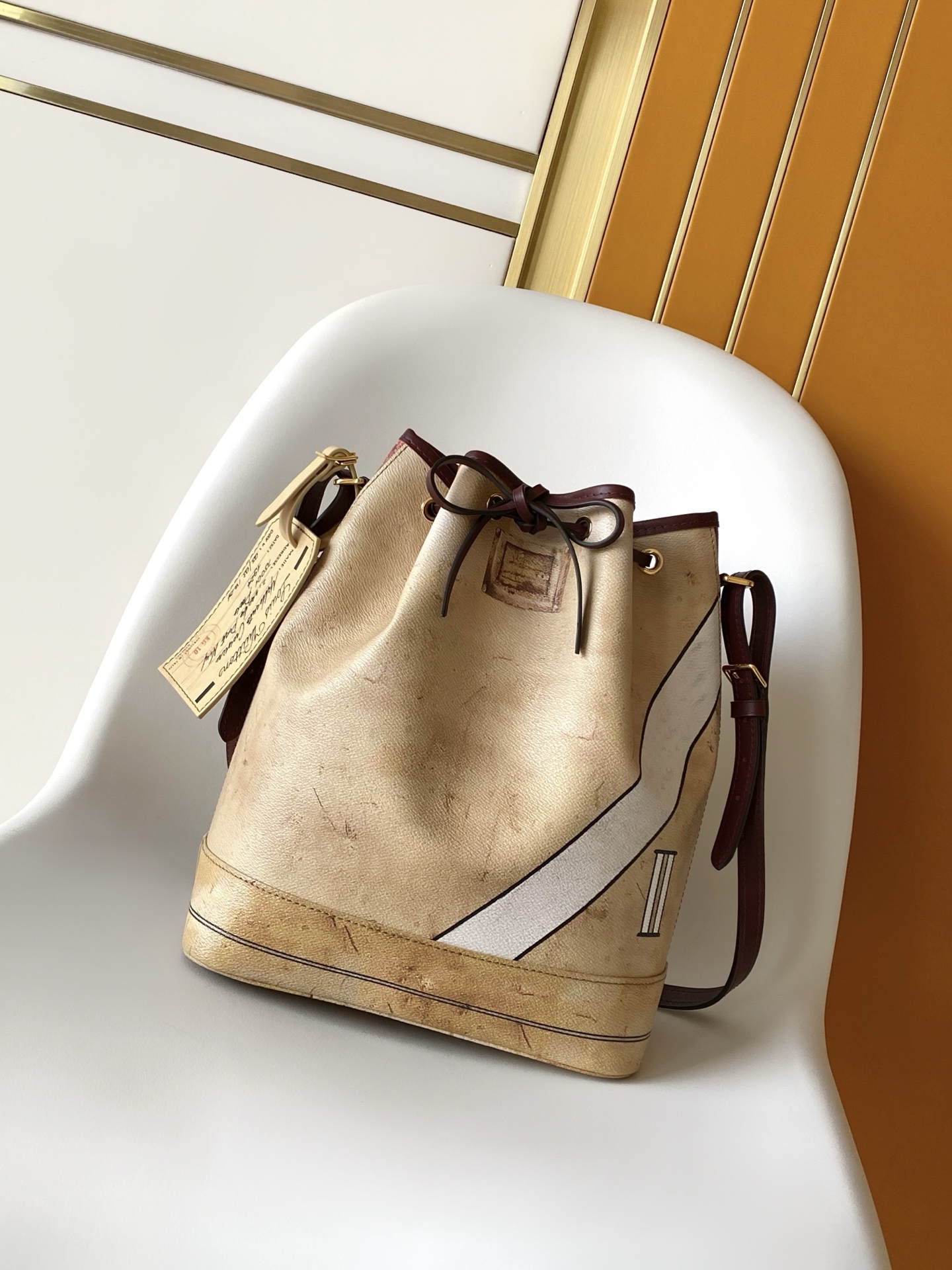 Louis Vuitton Tote Bag Cow Leather Beige M-s