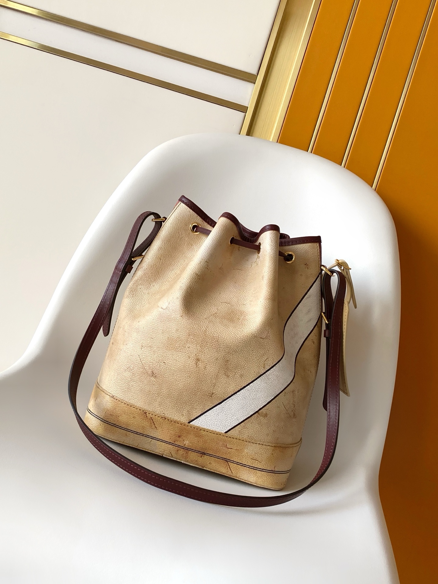 Louis Vuitton Tote Bag Cow Leather Beige M-s