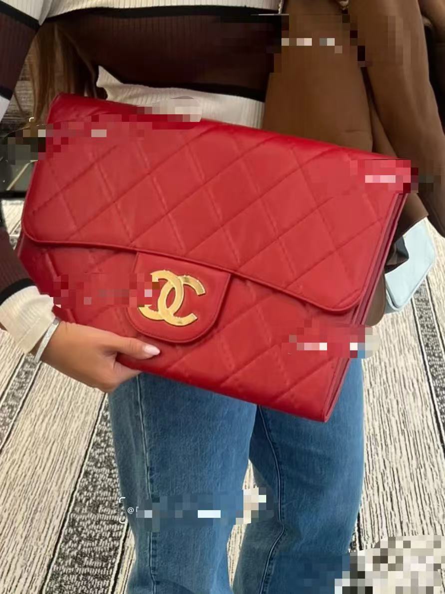 Chanel Female Clutch Bag Cow Leather Red Large Capacity M-l-s