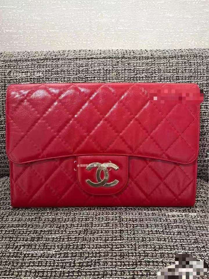Chanel Female Clutch Bag Cow Leather Red Large Capacity M-l-s