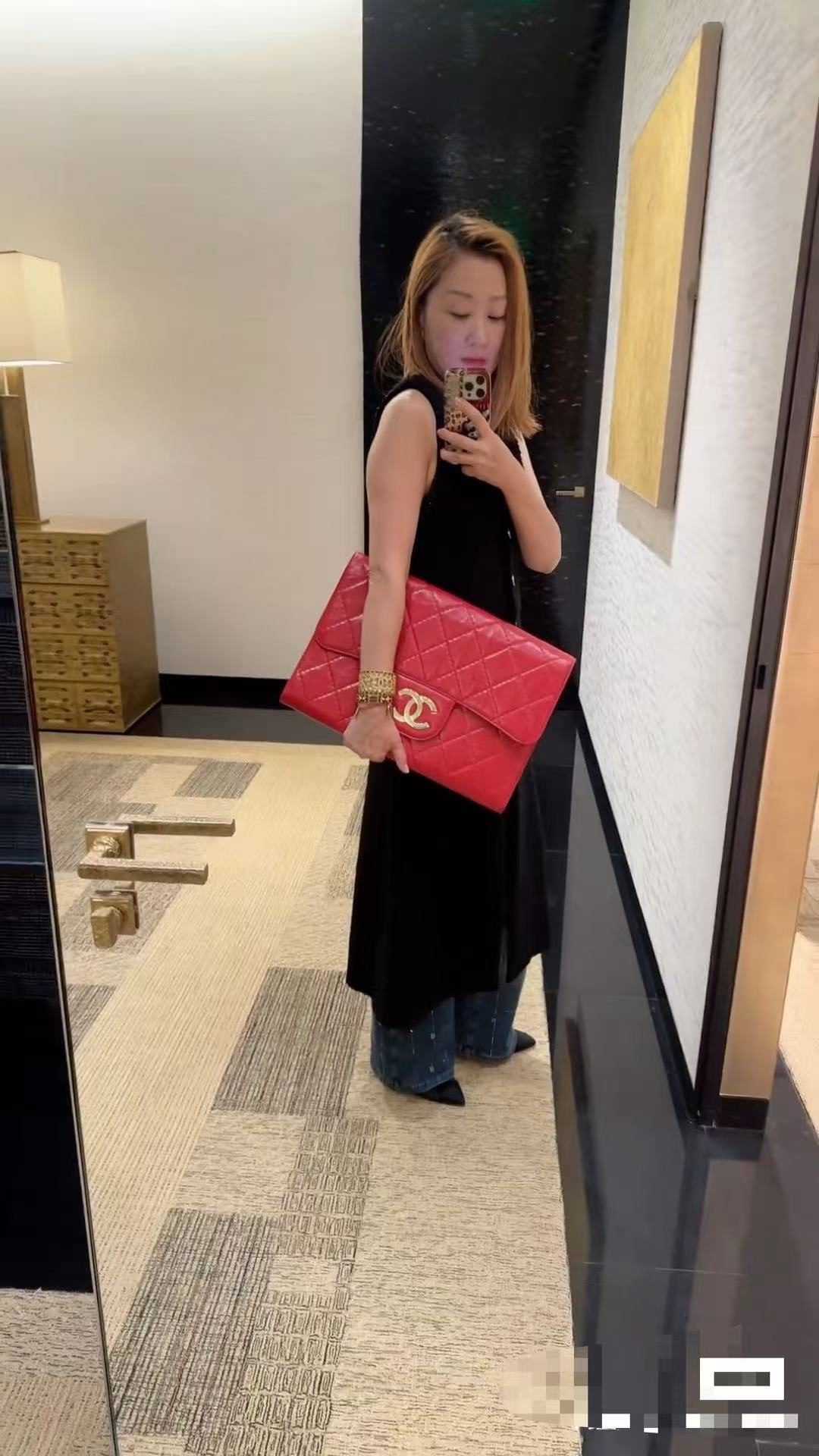 Chanel Female Clutch Bag Cow Leather Red Large Capacity M-l-s