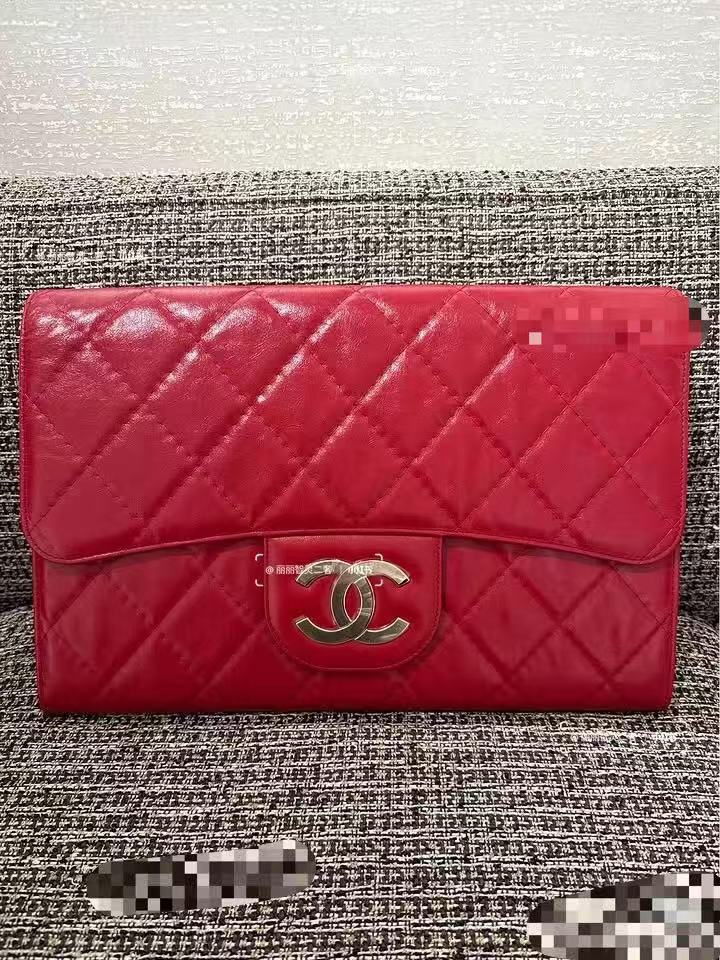 Chanel Female Clutch Bag Cow Leather Red Large Capacity M-l-s