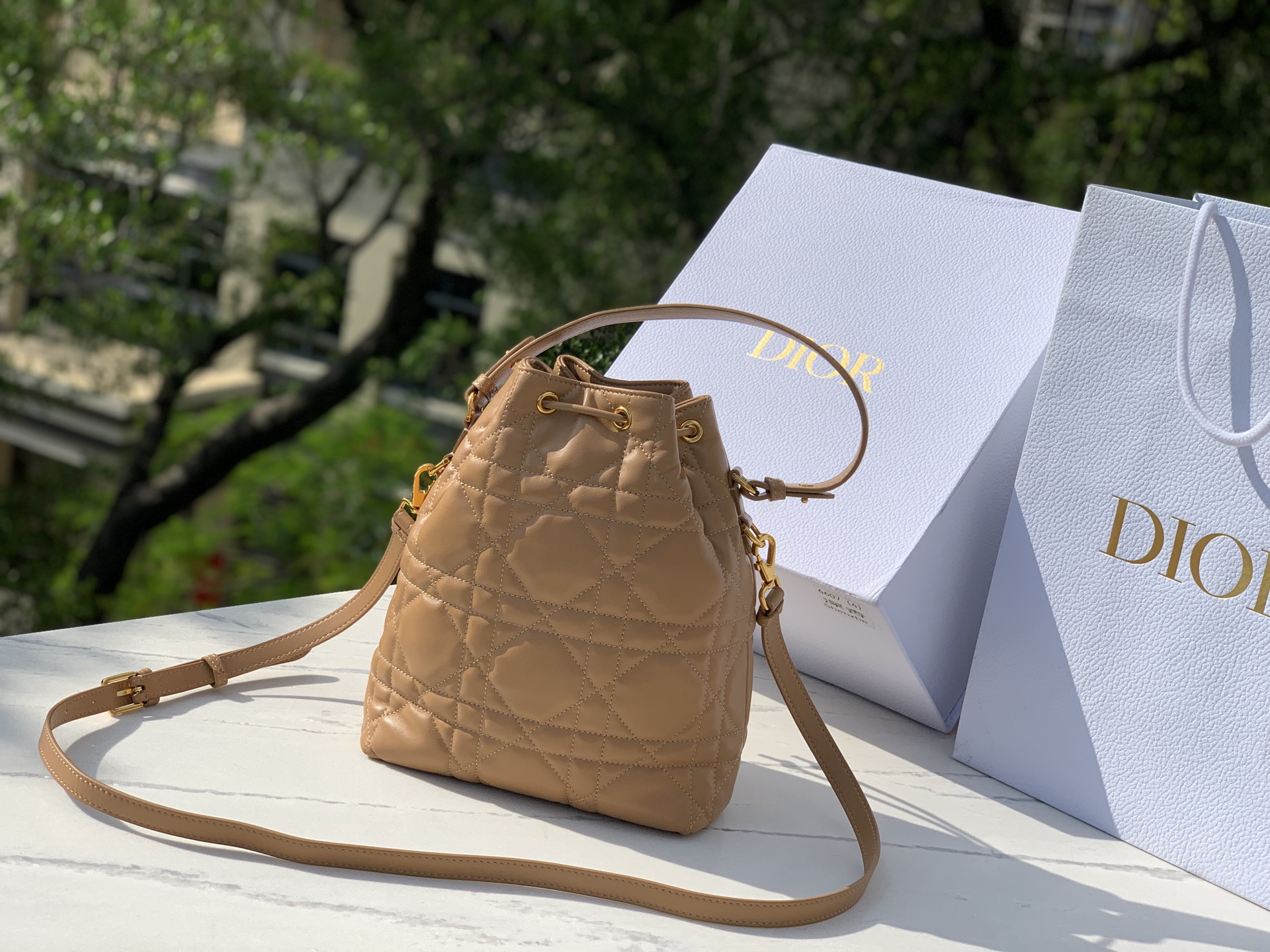Dior Bucket Bag Sheepskin Gold M