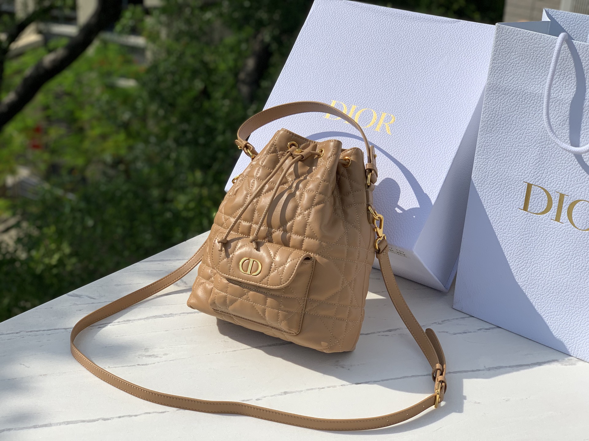 Dior Bucket Bag Sheepskin Gold M