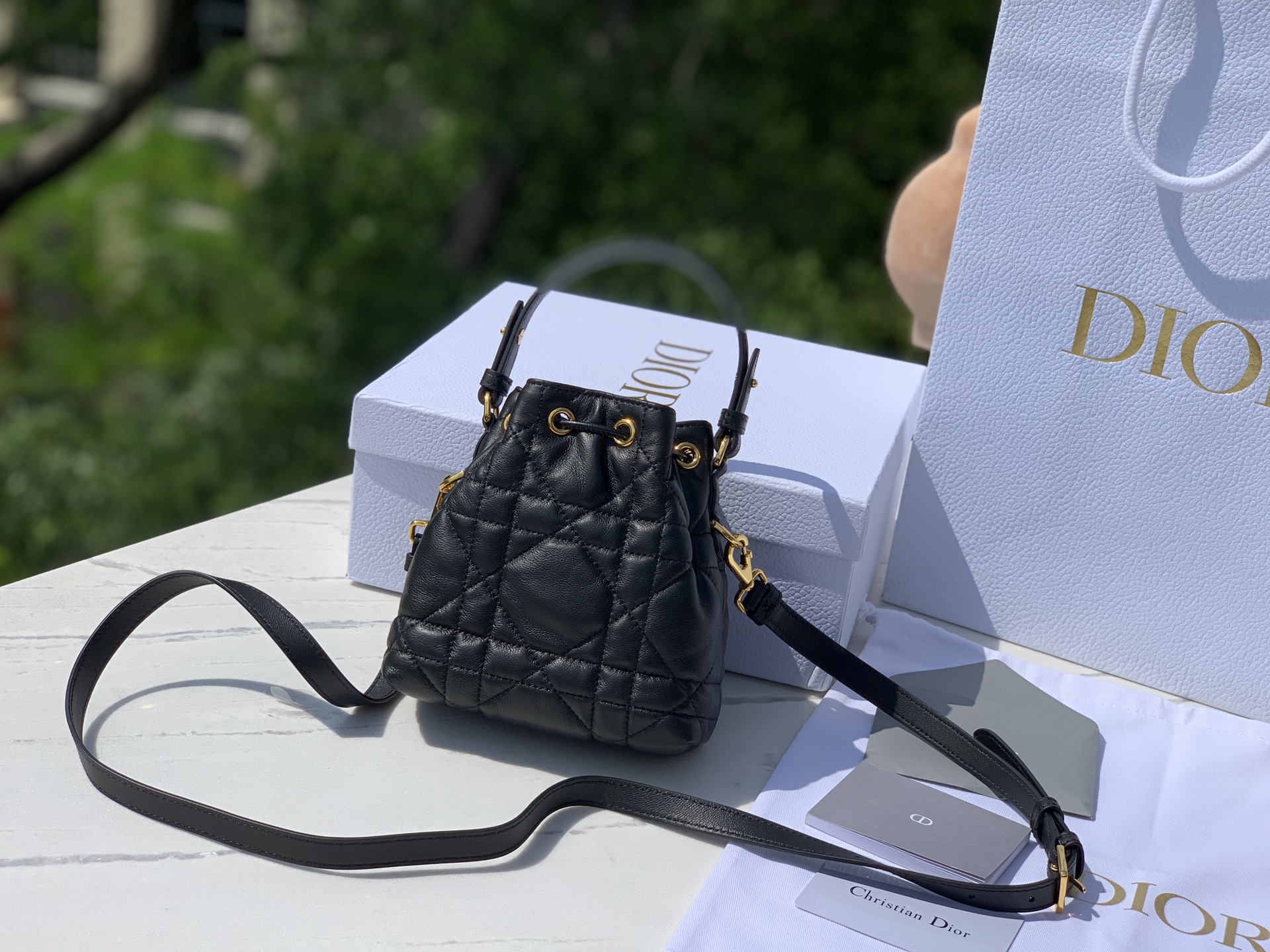 Dior Bucket Bag Sheepskin Gold 15cm