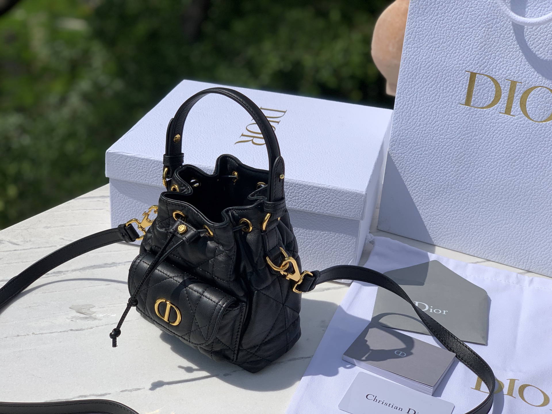 Dior Bucket Bag Sheepskin Gold 15cm