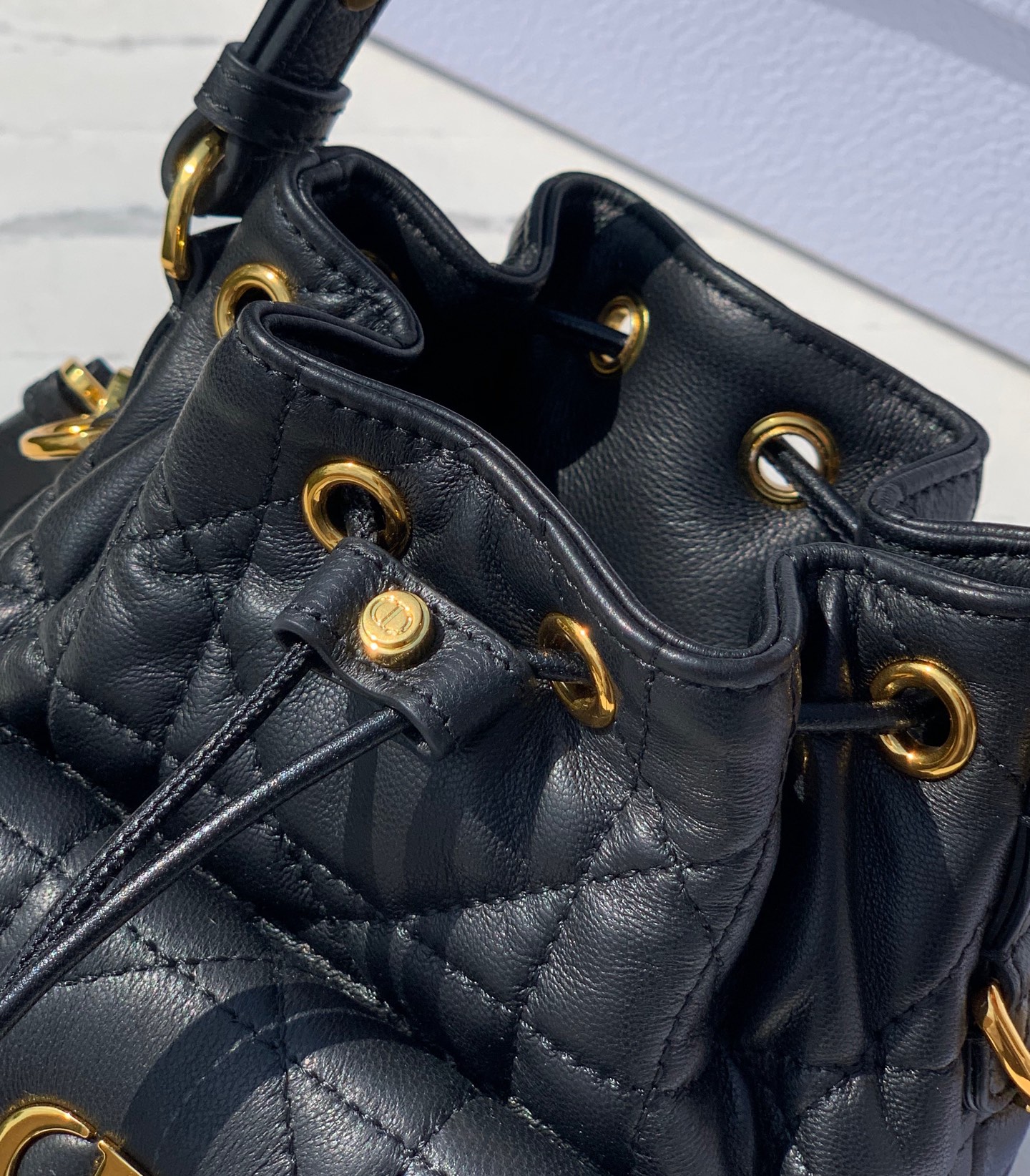 Dior Bucket Bag Sheepskin Gold 15cm