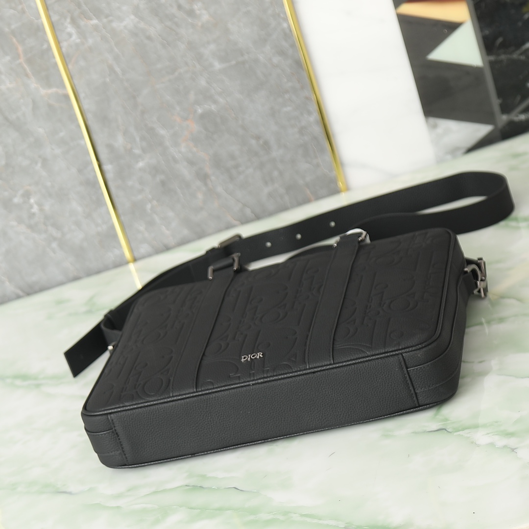 Dior Briefcase Cow Leather Black Foldable L-s-180l