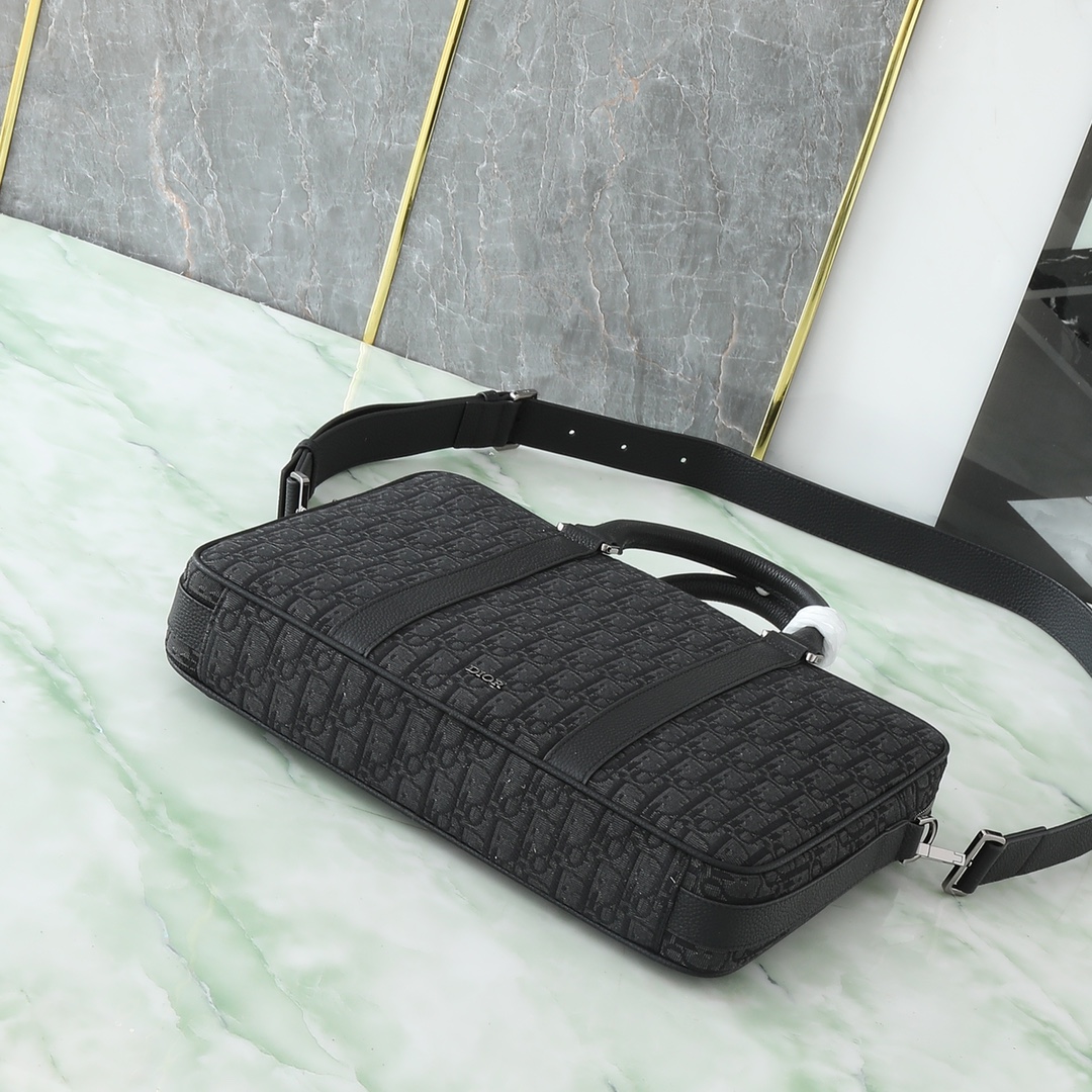 Dior Briefcase Cow Leather Black Foldable L-s