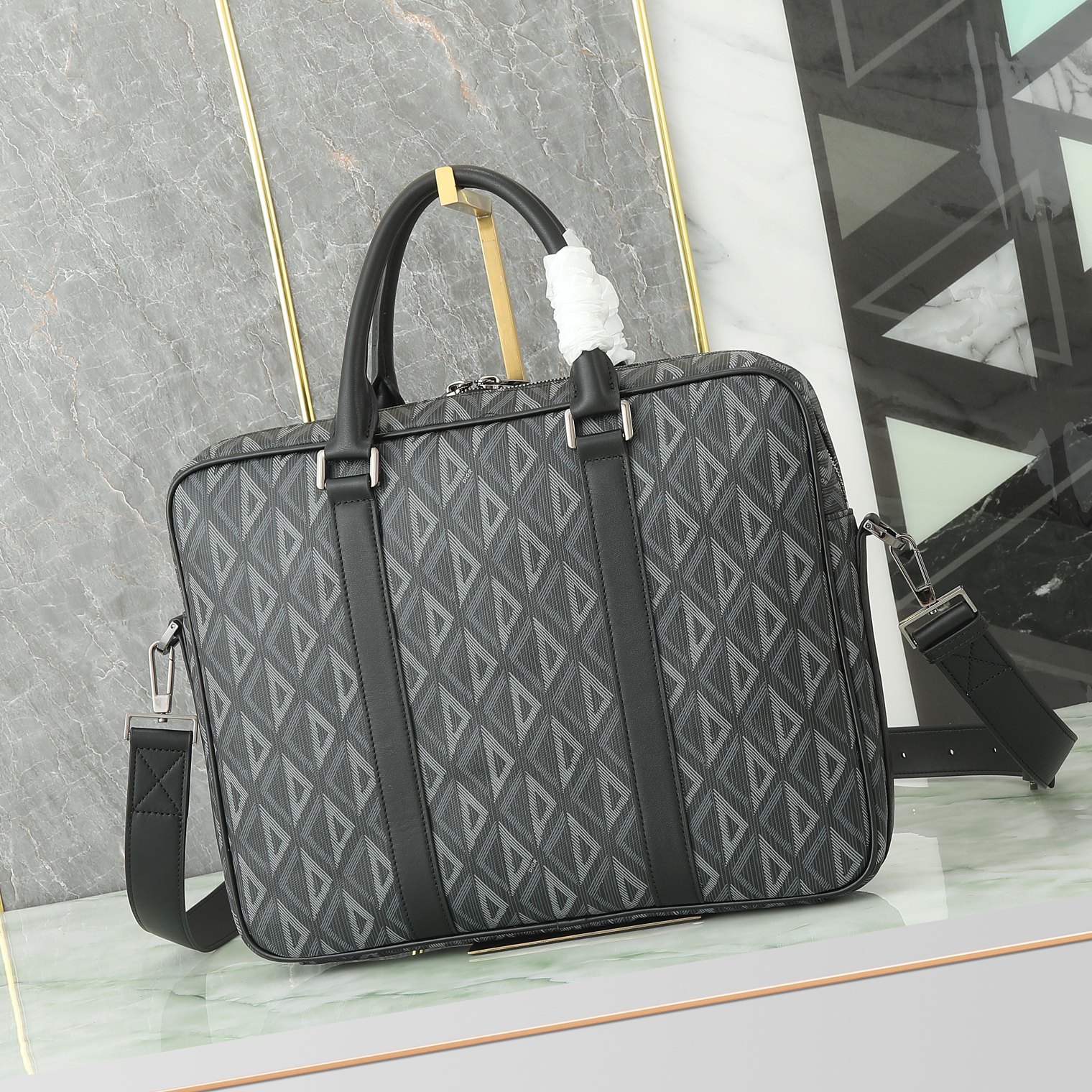 Dior Briefcase Cow Leather Black Foldable M-s