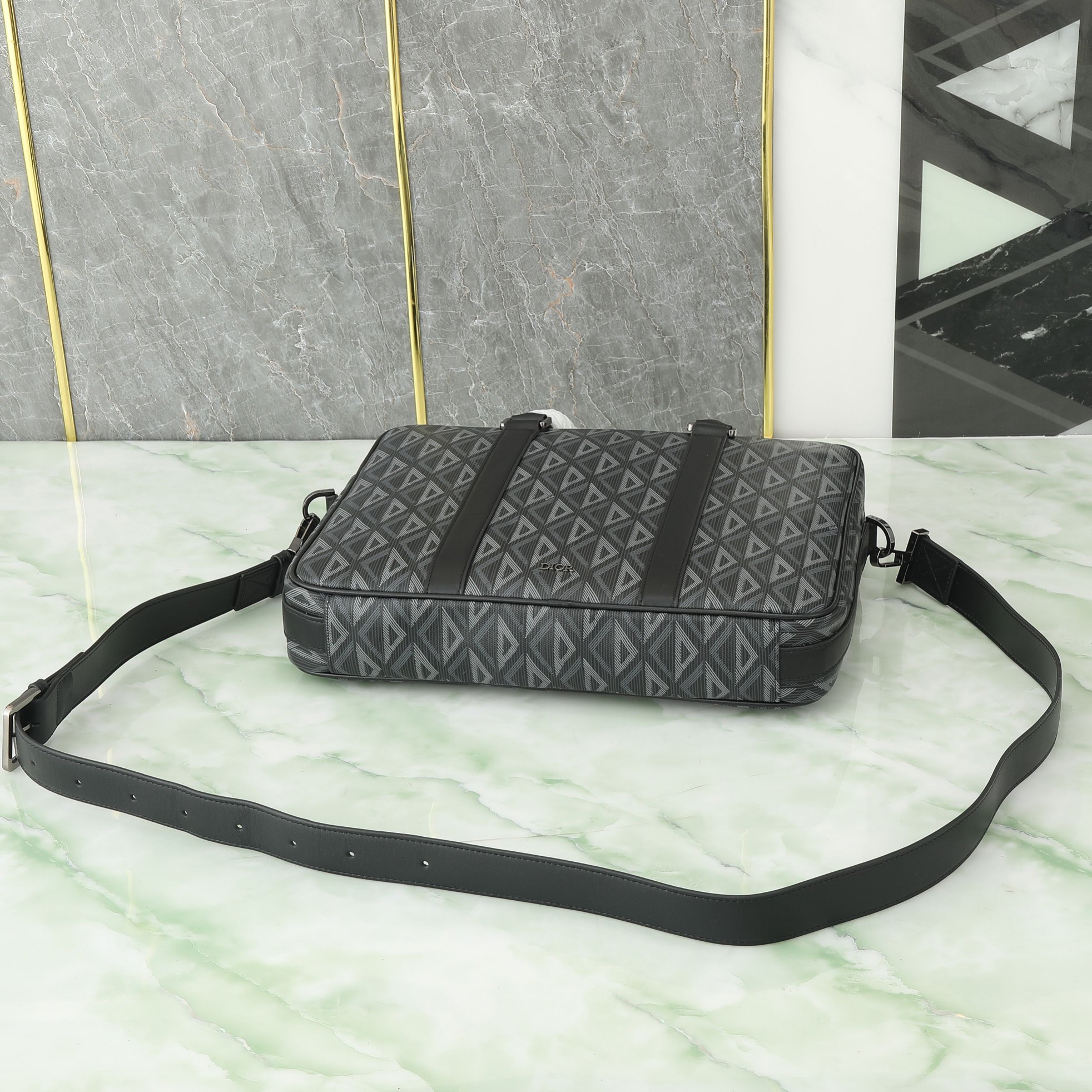 Dior Briefcase Cow Leather Black Foldable M-s