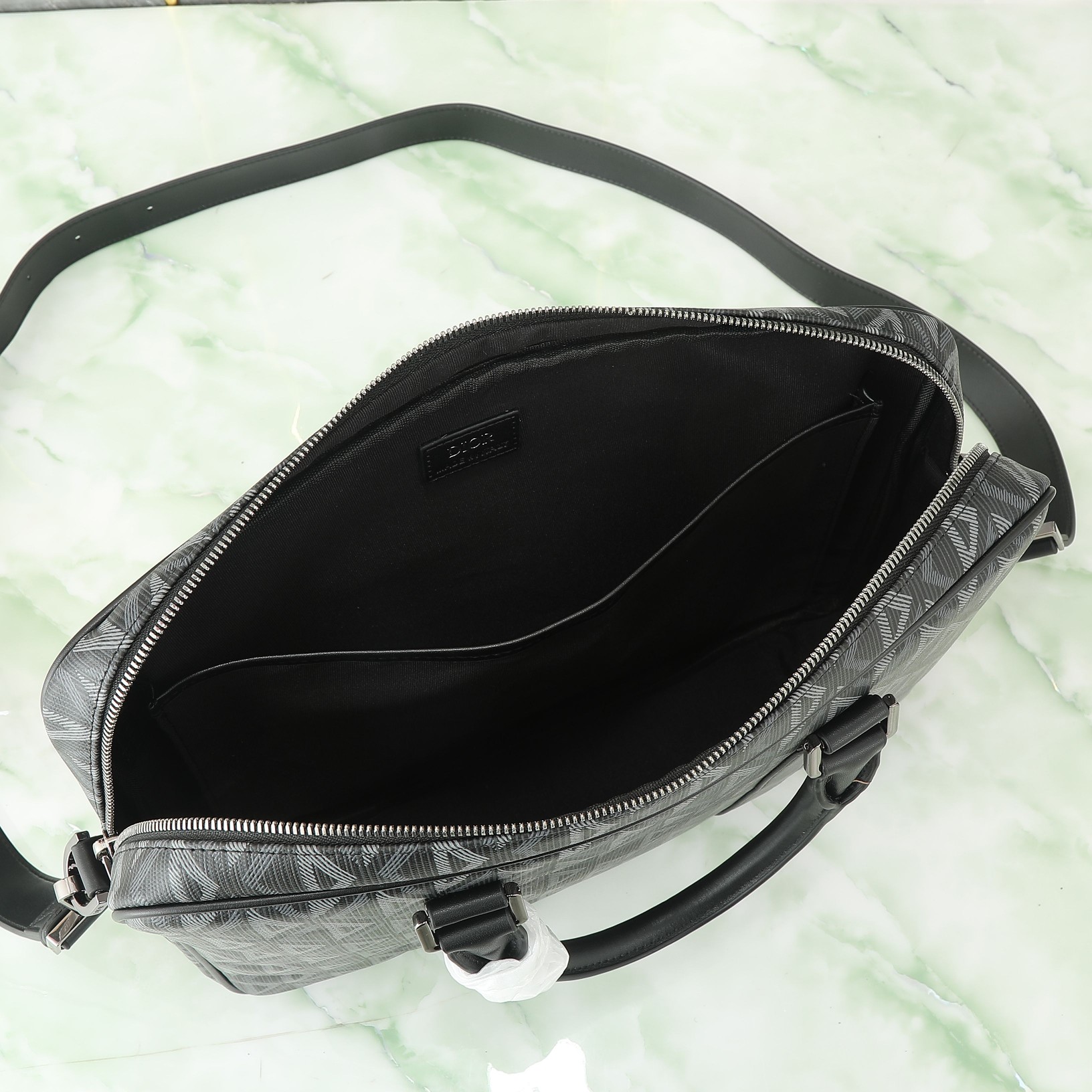 Dior Briefcase Cow Leather Black Foldable M-s