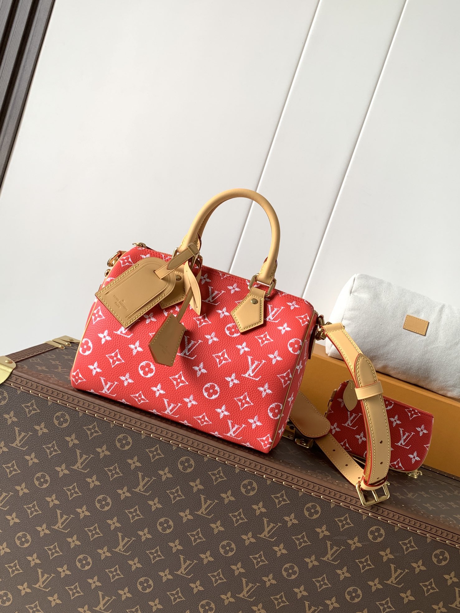 Louis Vuitton Basic Bag Cow Leather Red M-l-s