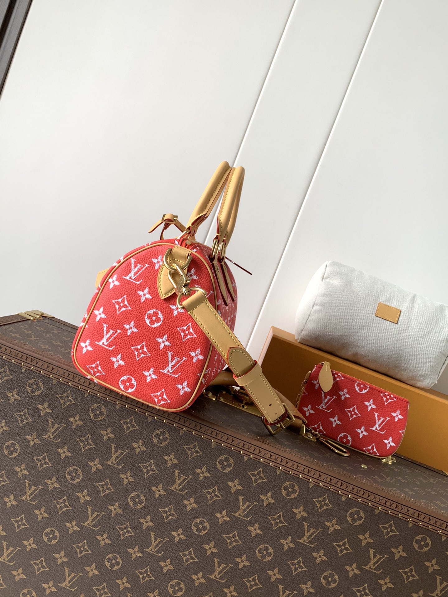 Louis Vuitton Basic Bag Cow Leather Red M-l-s