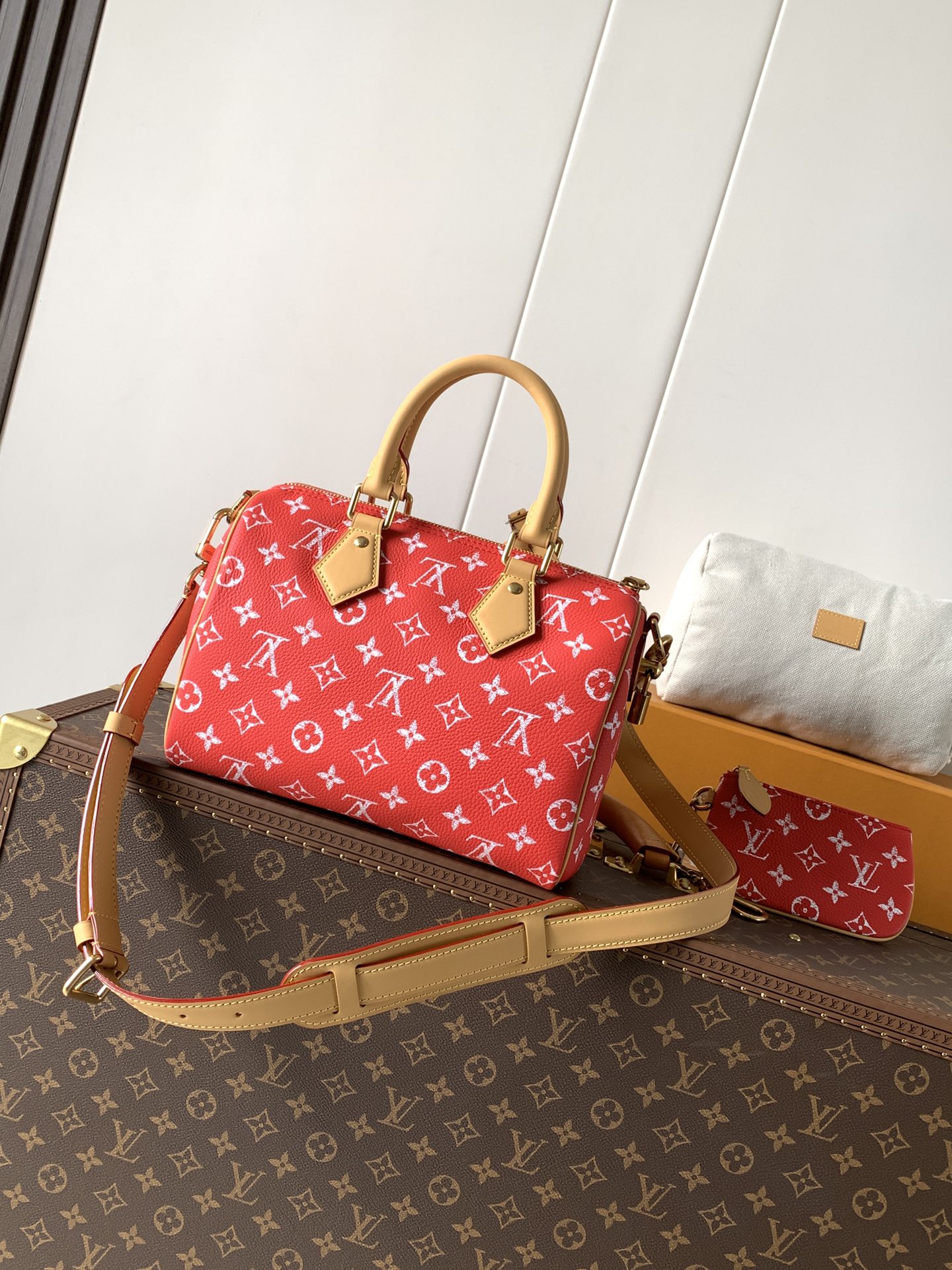 Louis Vuitton Basic Bag Cow Leather Red M-l-s