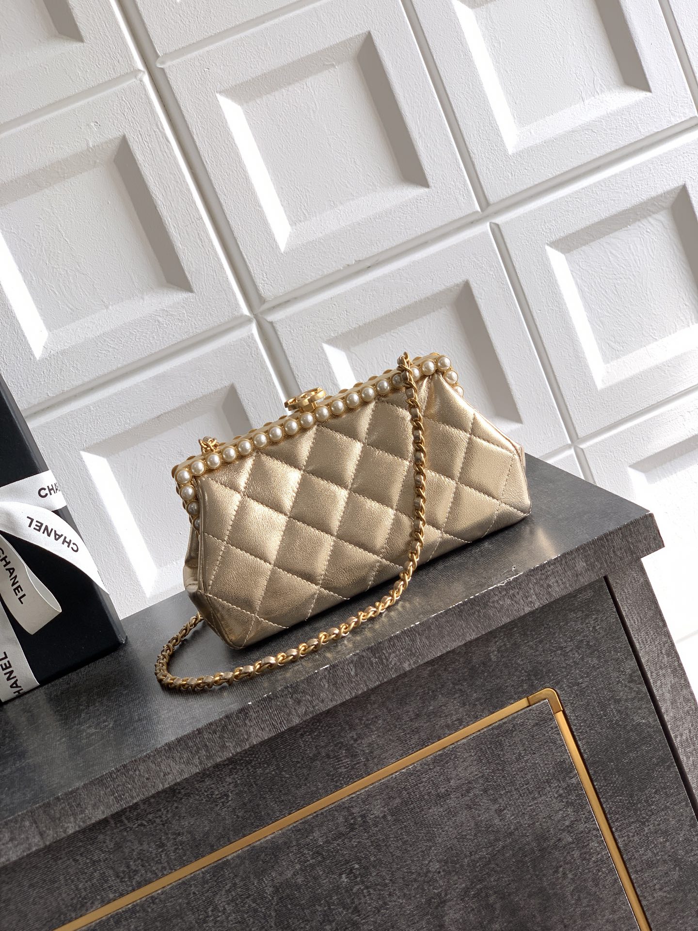 Chanel Clutch Bag Gold M-l