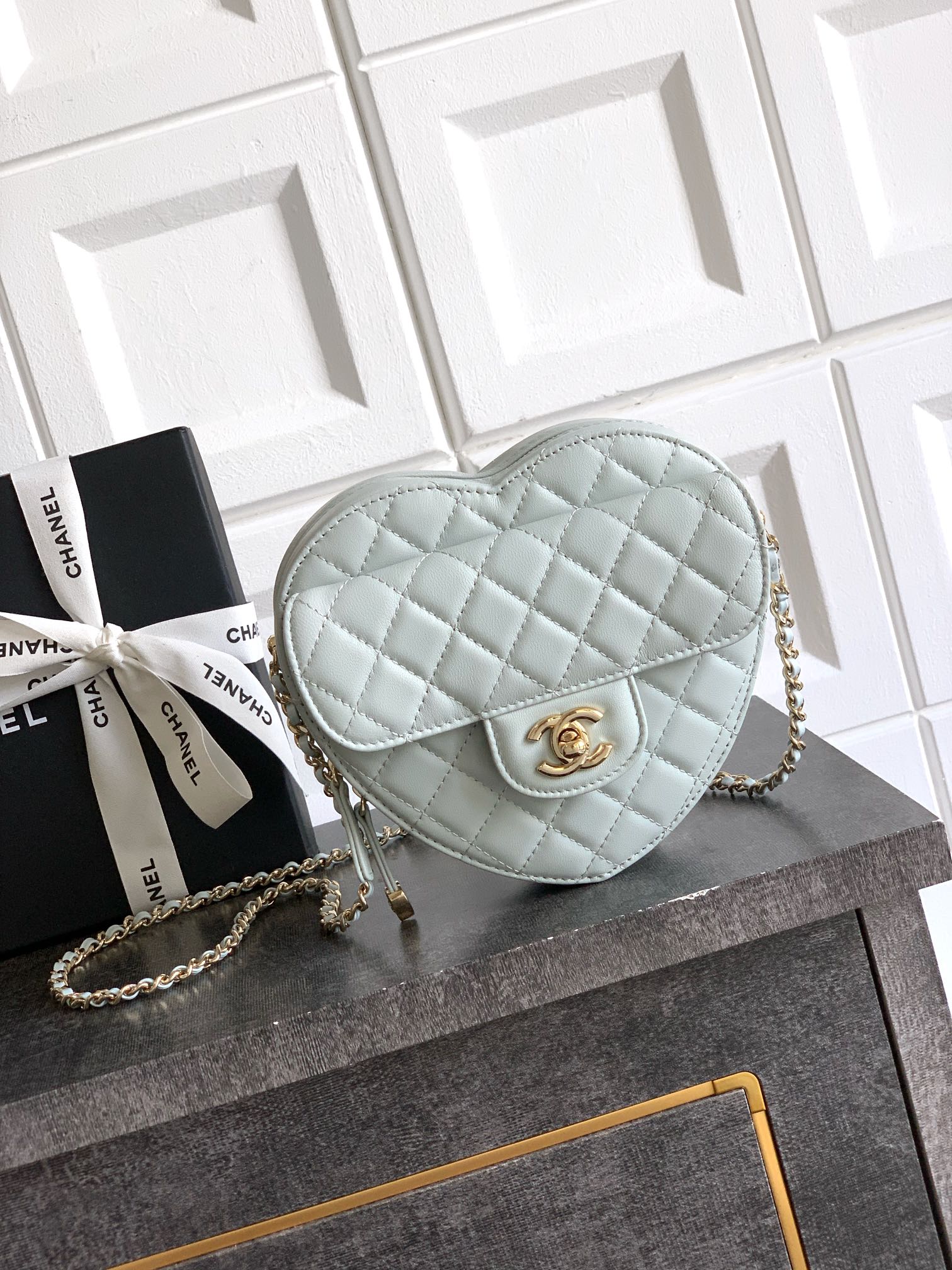 Chanel Clutch Bag Sheepskin Blue M-l