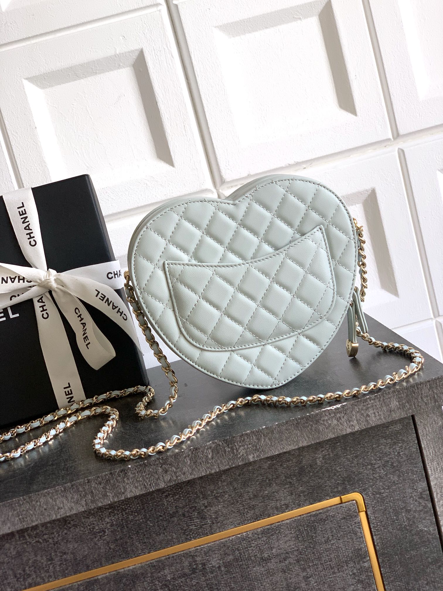 Chanel Clutch Bag Sheepskin Blue M-l