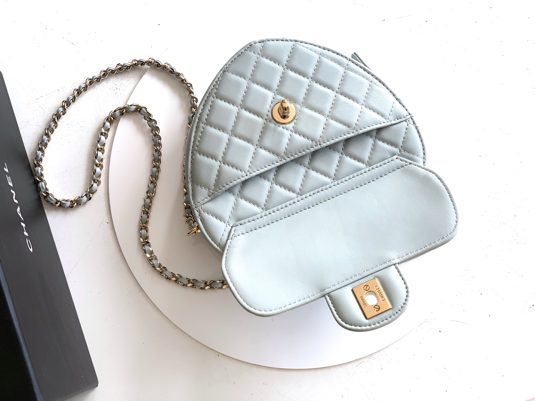 Chanel Clutch Bag Sheepskin Blue M-l