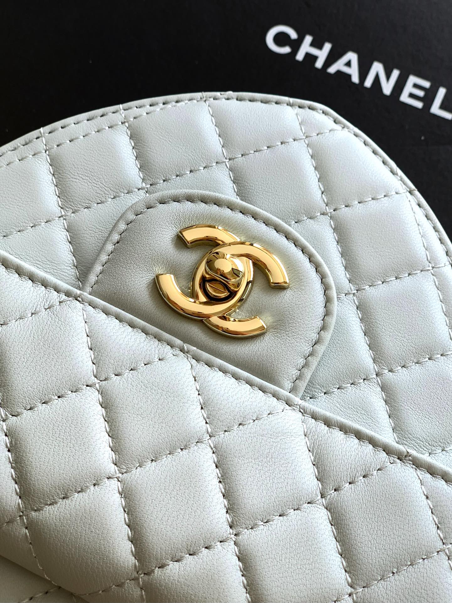 Chanel Clutch Bag Sheepskin Blue M-l