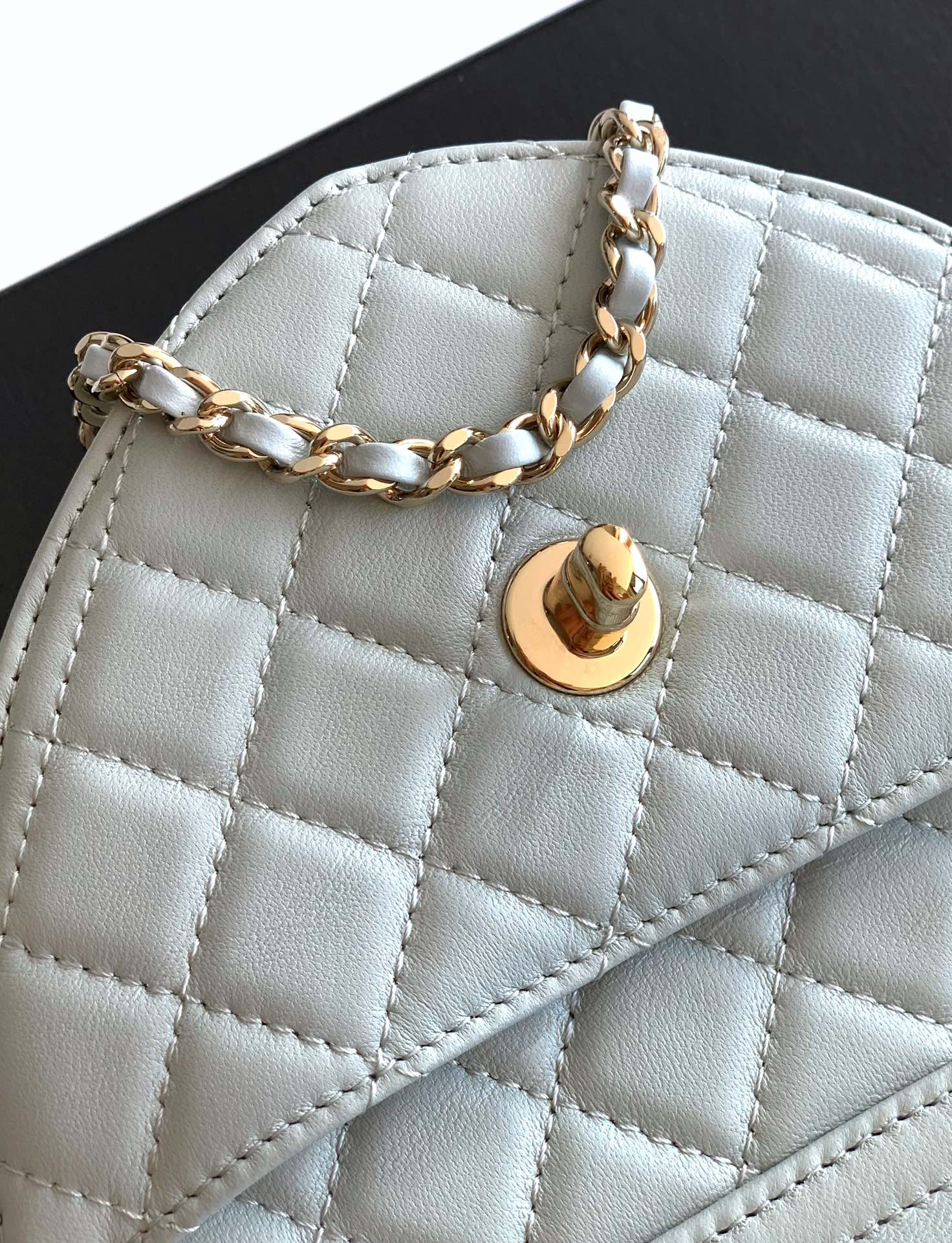 Chanel Clutch Bag Sheepskin Blue M-l