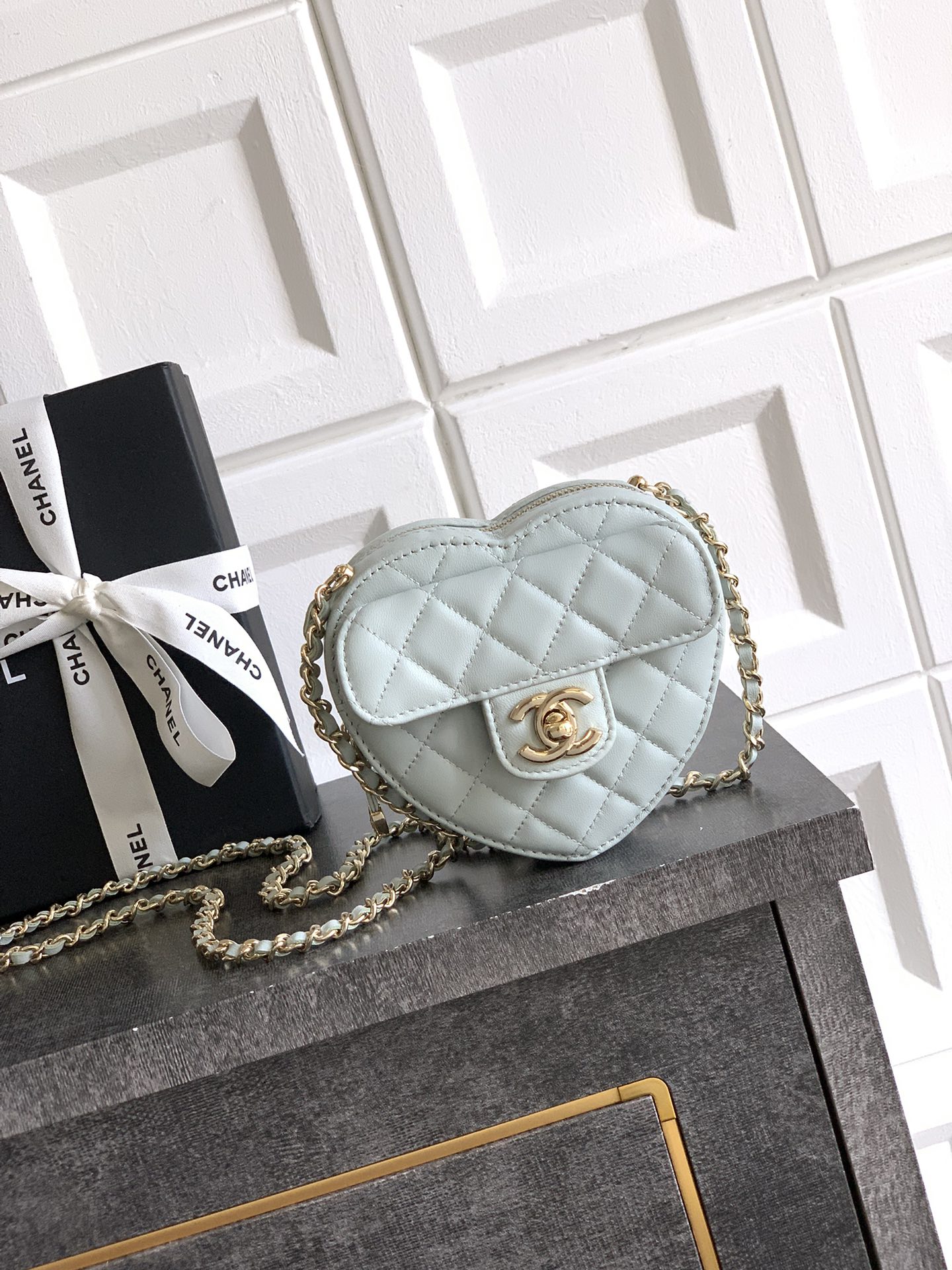 Chanel Clutch Bag Sheepskin Blue M-l