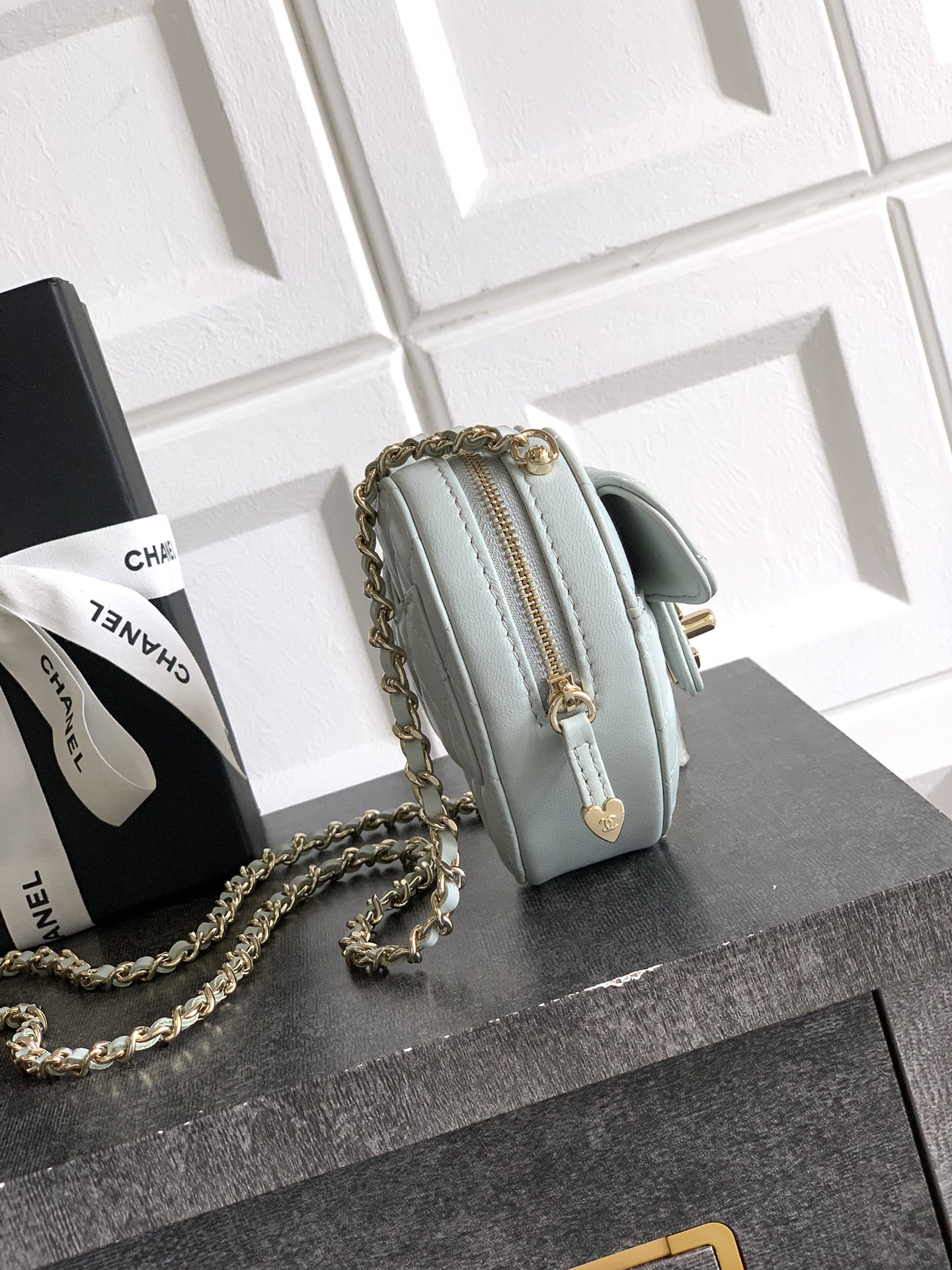 Chanel Clutch Bag Sheepskin Blue M-l