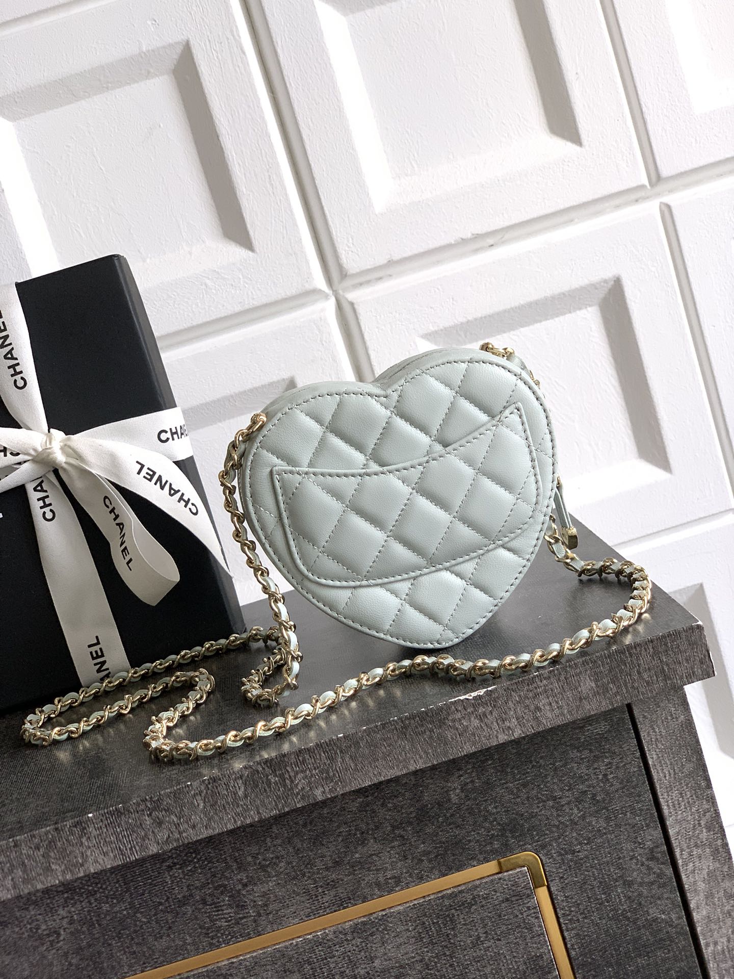 Chanel Clutch Bag Sheepskin Blue M-l
