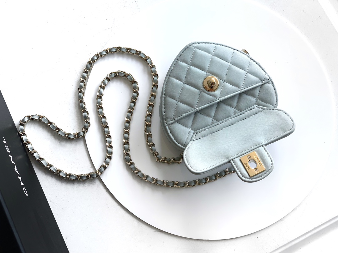 Chanel Clutch Bag Sheepskin Blue M-l