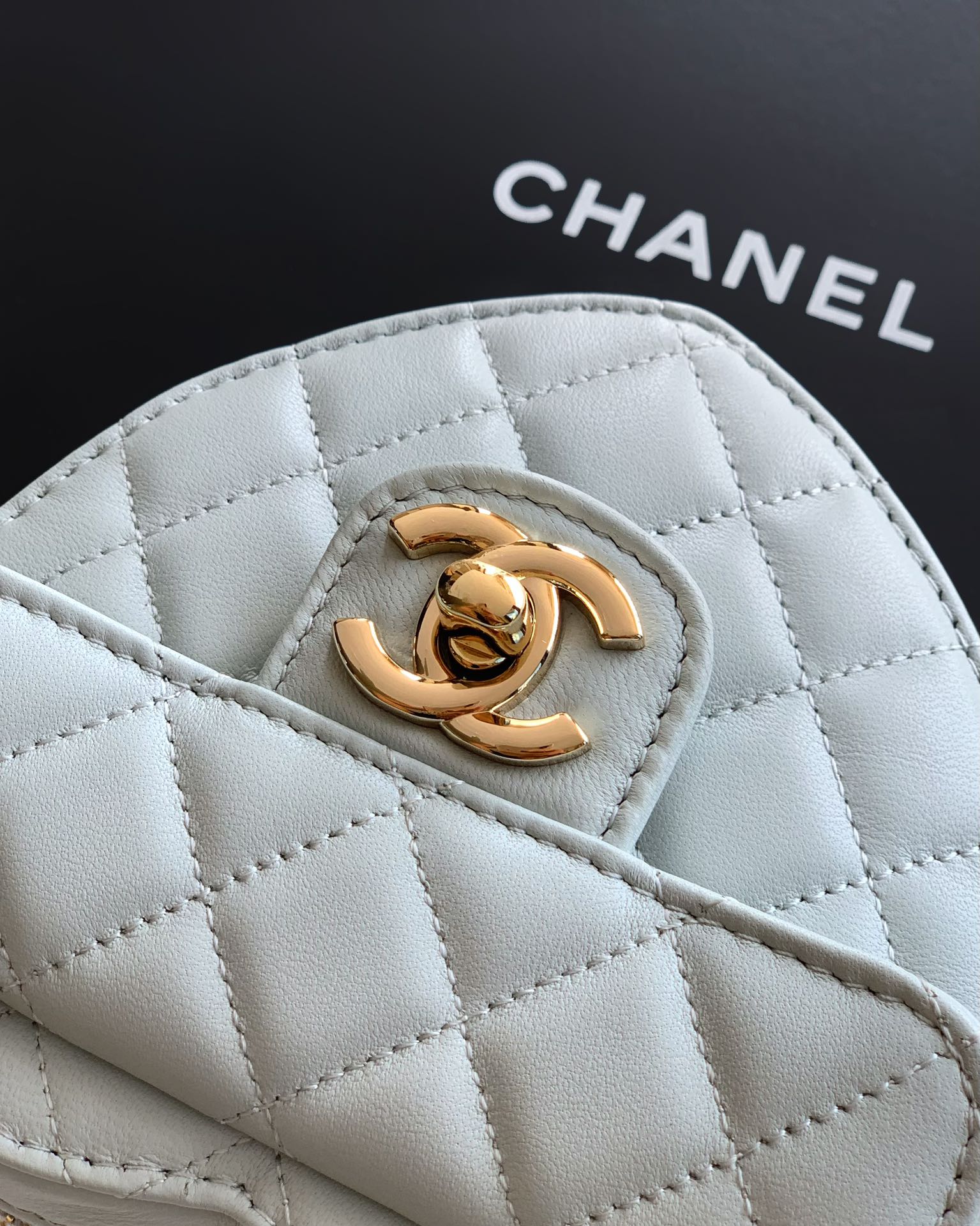 Chanel Clutch Bag Sheepskin Blue M-l