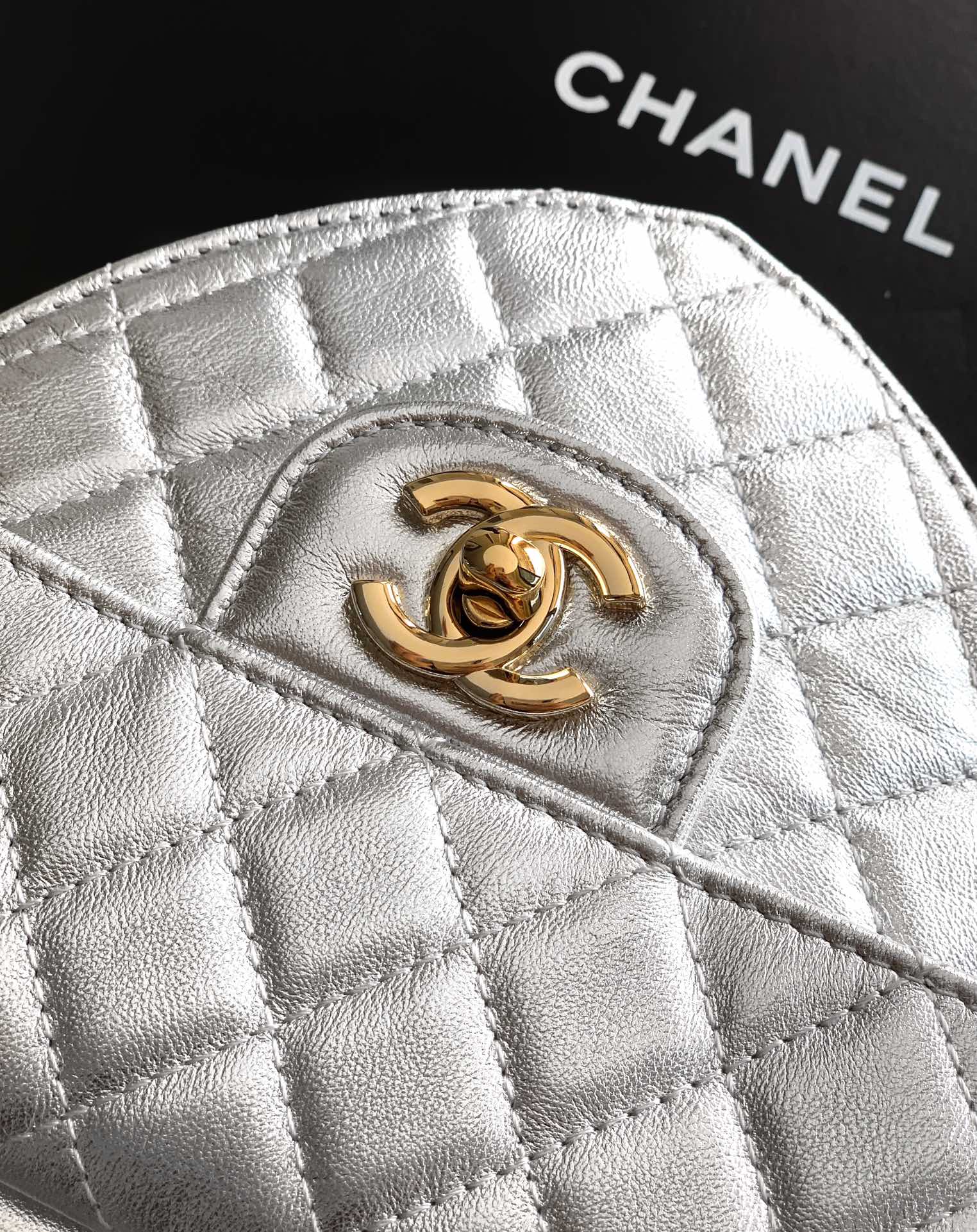 Chanel Clutch Bag Sheepskin Silver M-l