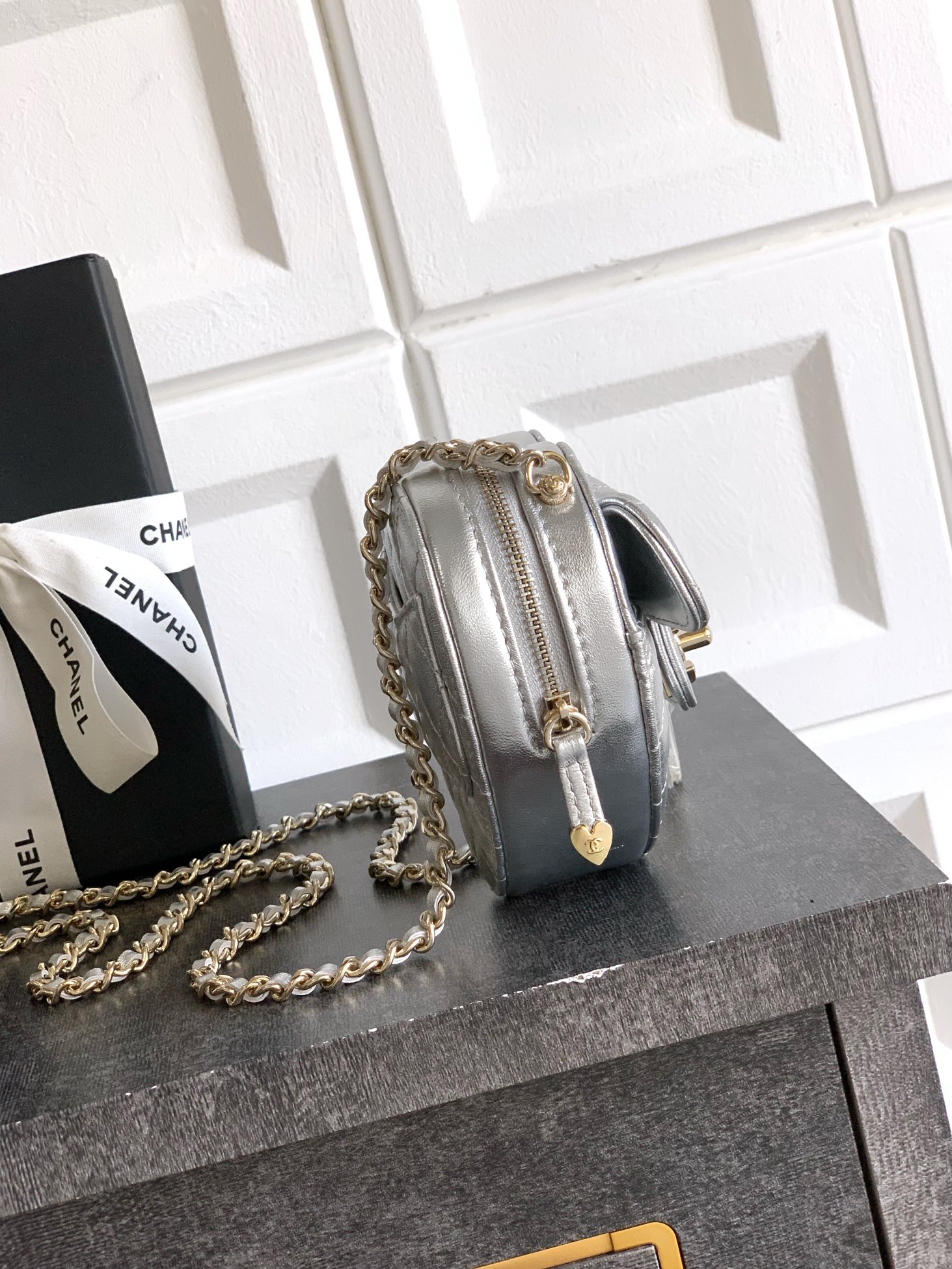 Chanel Clutch Bag Sheepskin Silver M-l