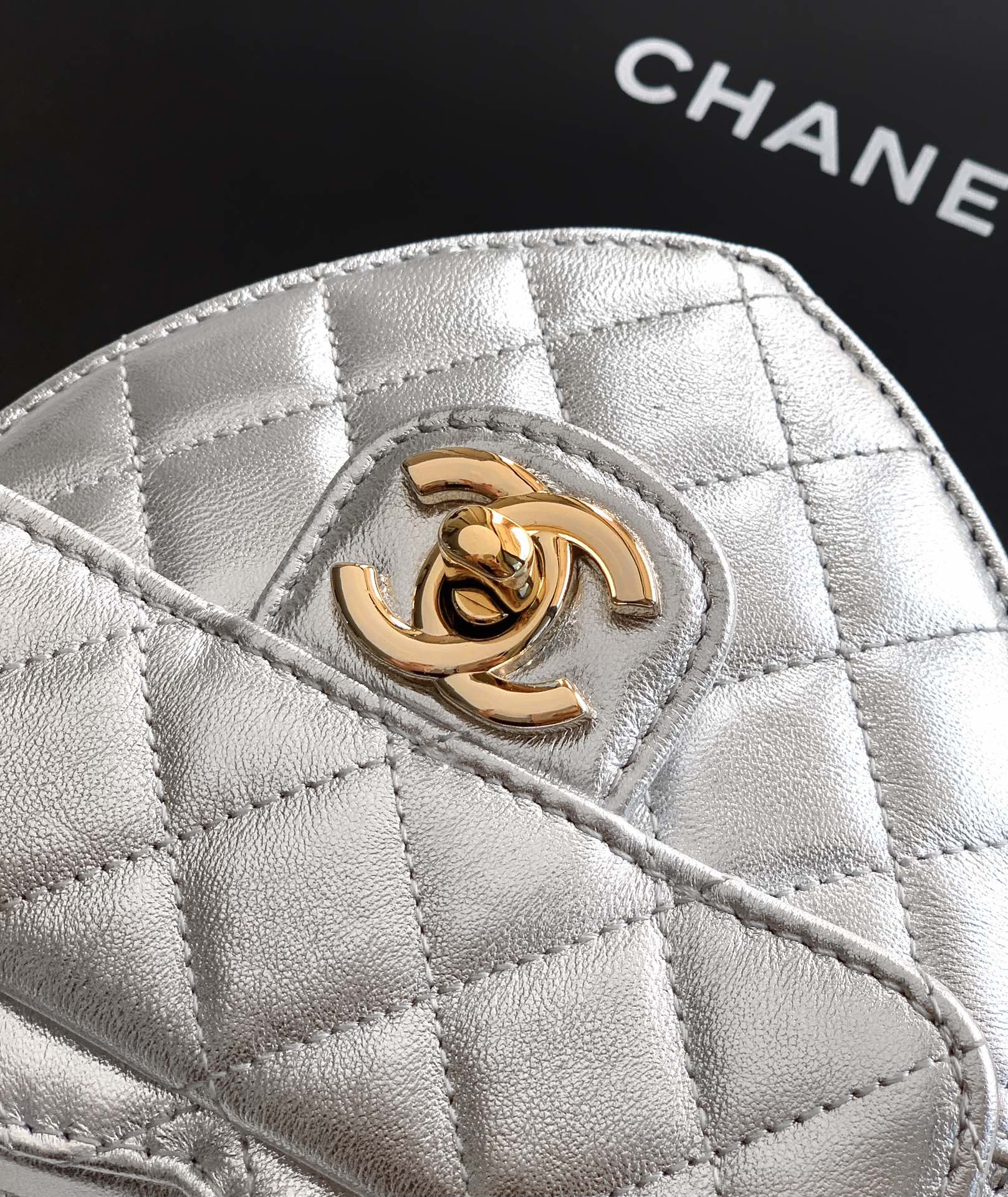 Chanel Clutch Bag Sheepskin Silver M-l