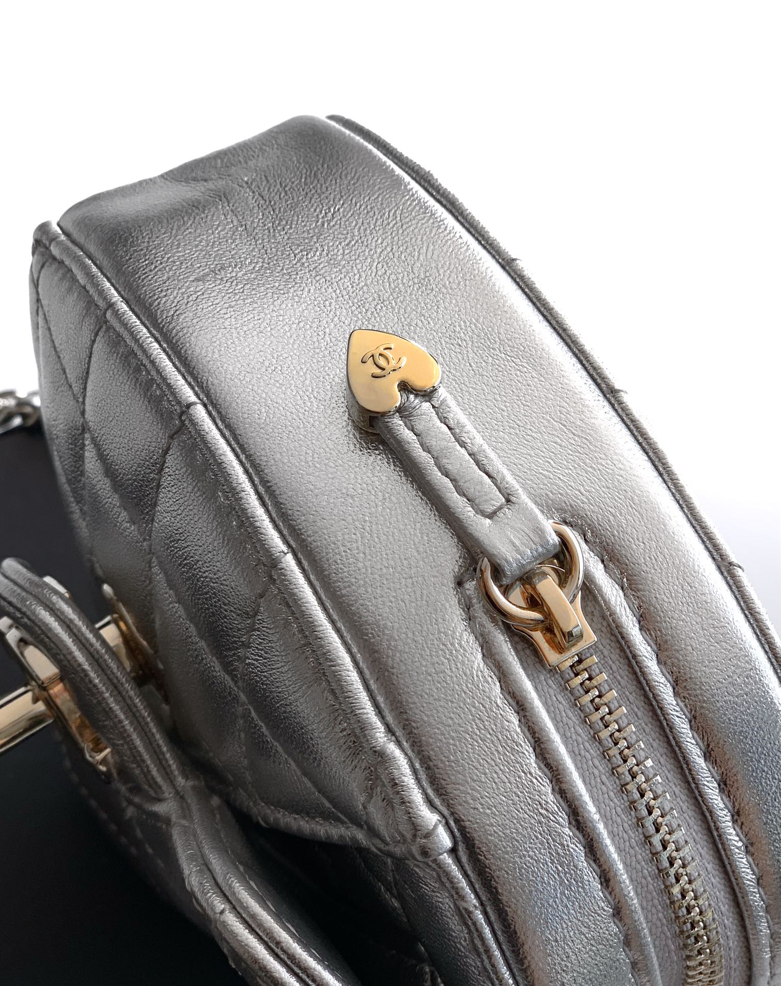 Chanel Clutch Bag Sheepskin Silver M-l