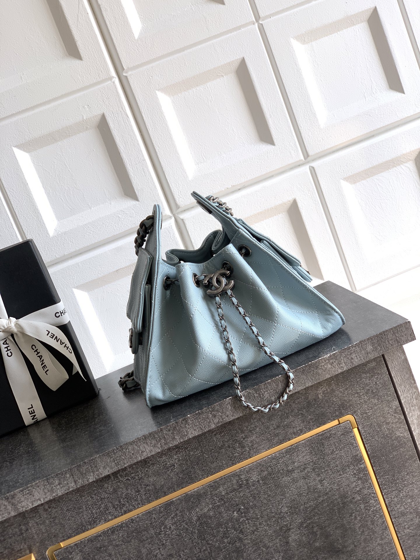 Chanel Bucket Bag Blue 14cm-m-l