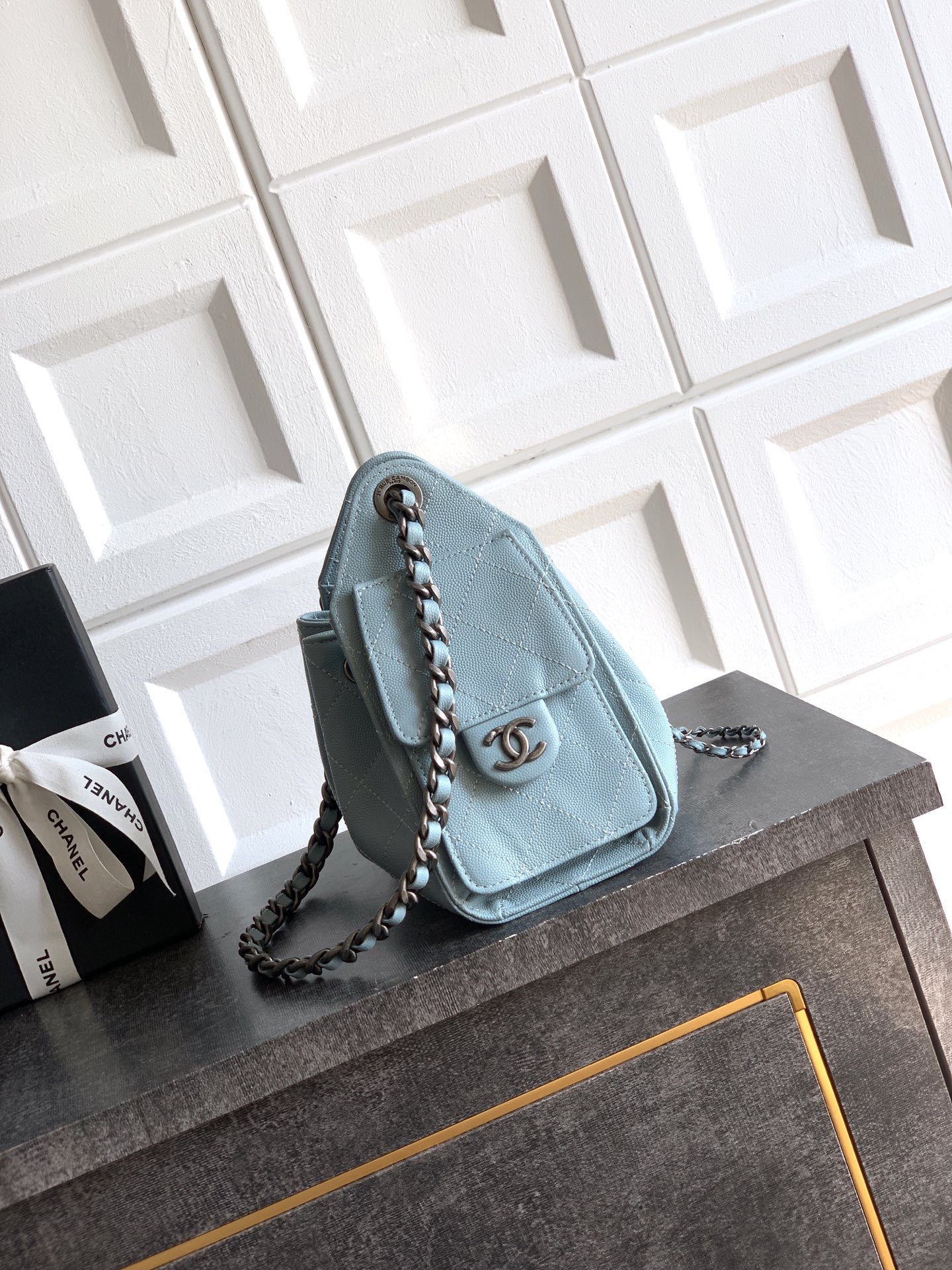 Chanel Bucket Bag Blue 14cm-m-l